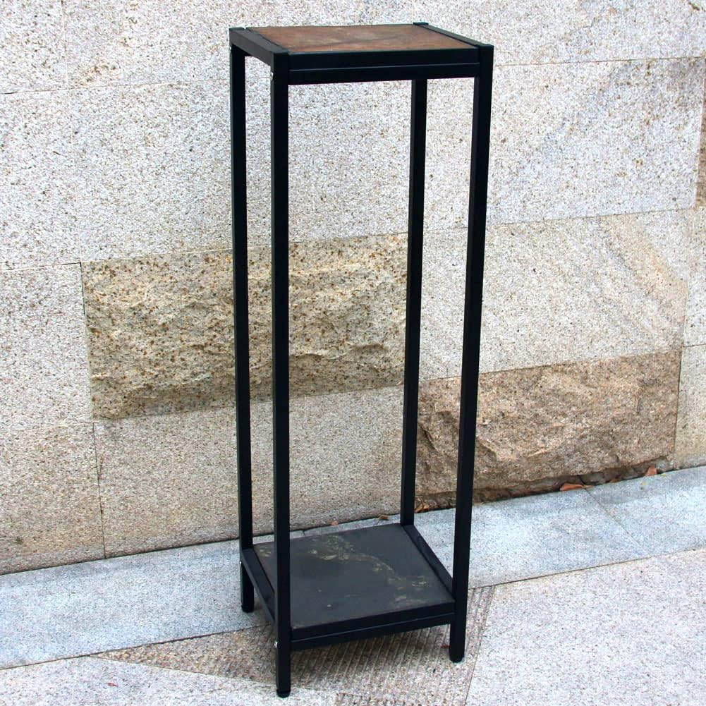 Zhongma 2 Tier 39.5" Tall Plant Stand with Slate Top, 12.4 x 10.63 x 39.5 inches, Square Flower Shelf for Balcony