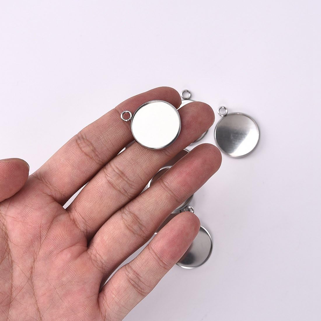 Stainless Steel Round Pendant Blank Tray / 20 Mm / Clear / Set of 30