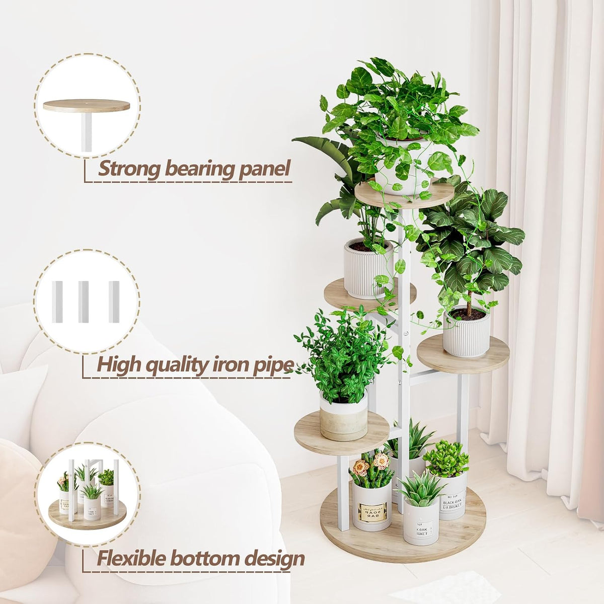 INGIORDAR 5 Tier Plant Stand Indoor Corner Tiered Holder Shelf Display Rack | Multiple Plants with MDF Top Board Metal