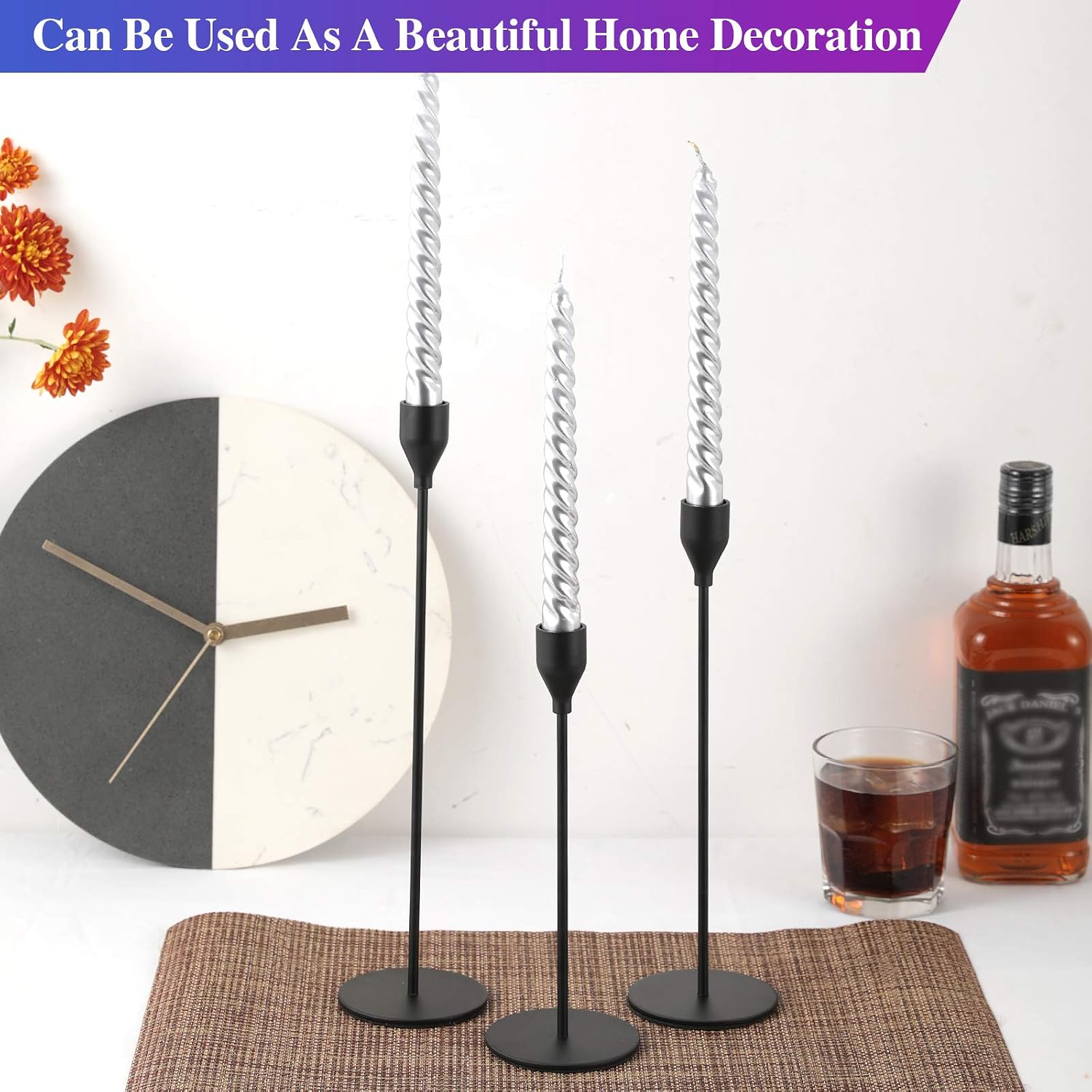 Set of 6 Black Taper Candle Holders Decorative Candlestick Holder for Home Decor, Wedding, Dinning, Party, Anniversary