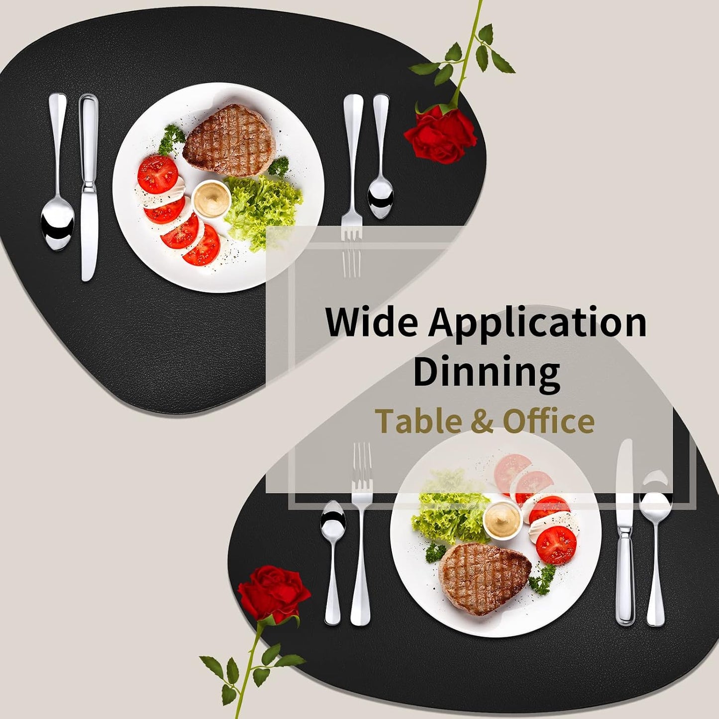 Herda Black Placemats Set of 6 for Dining Table Mats, Faux Leather Place Mats Wipeable Washable Placemats for Round