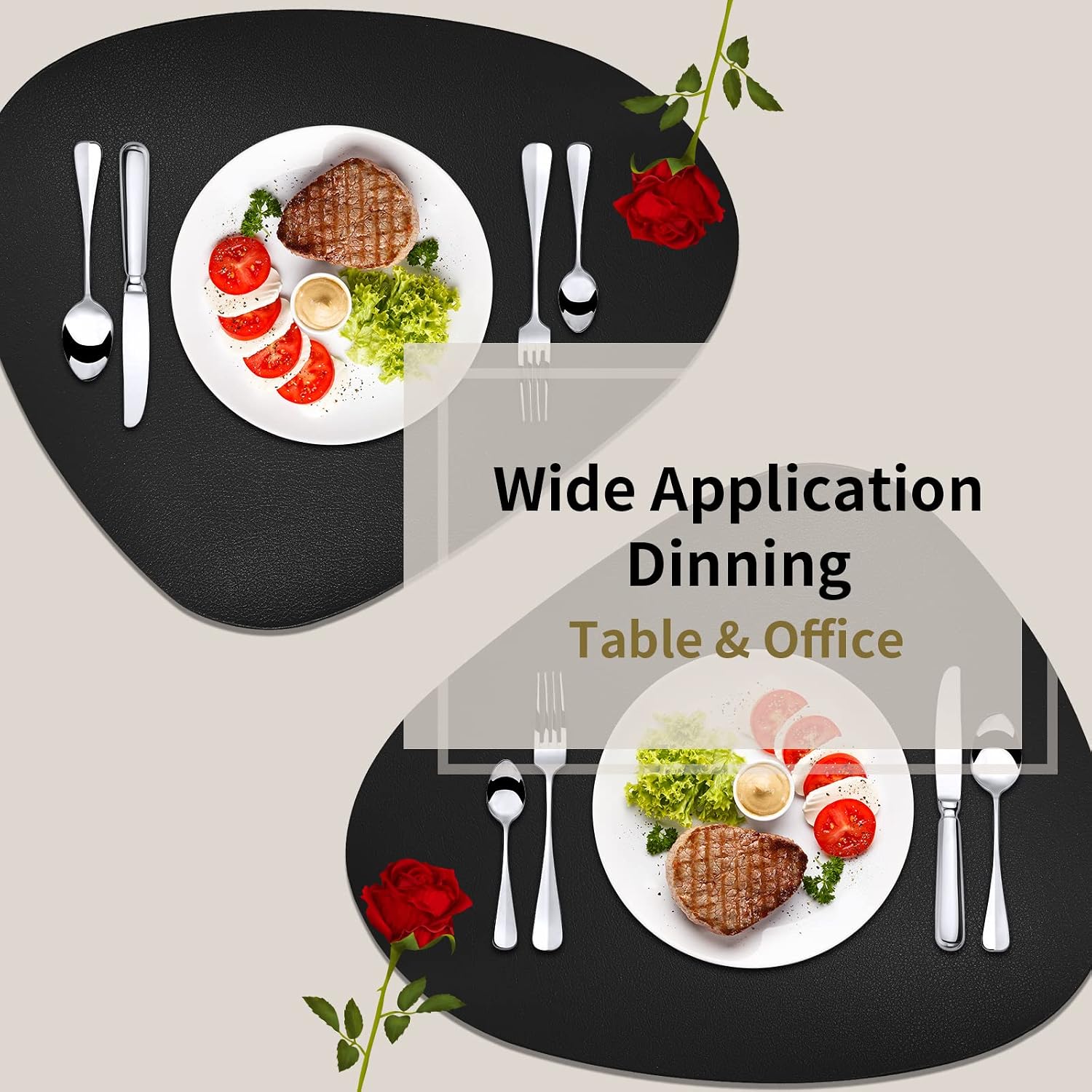Herda Black Placemats Set of 6 for Dining Table Mats, Faux Leather Place Mats Wipeable Washable Placemats for Round