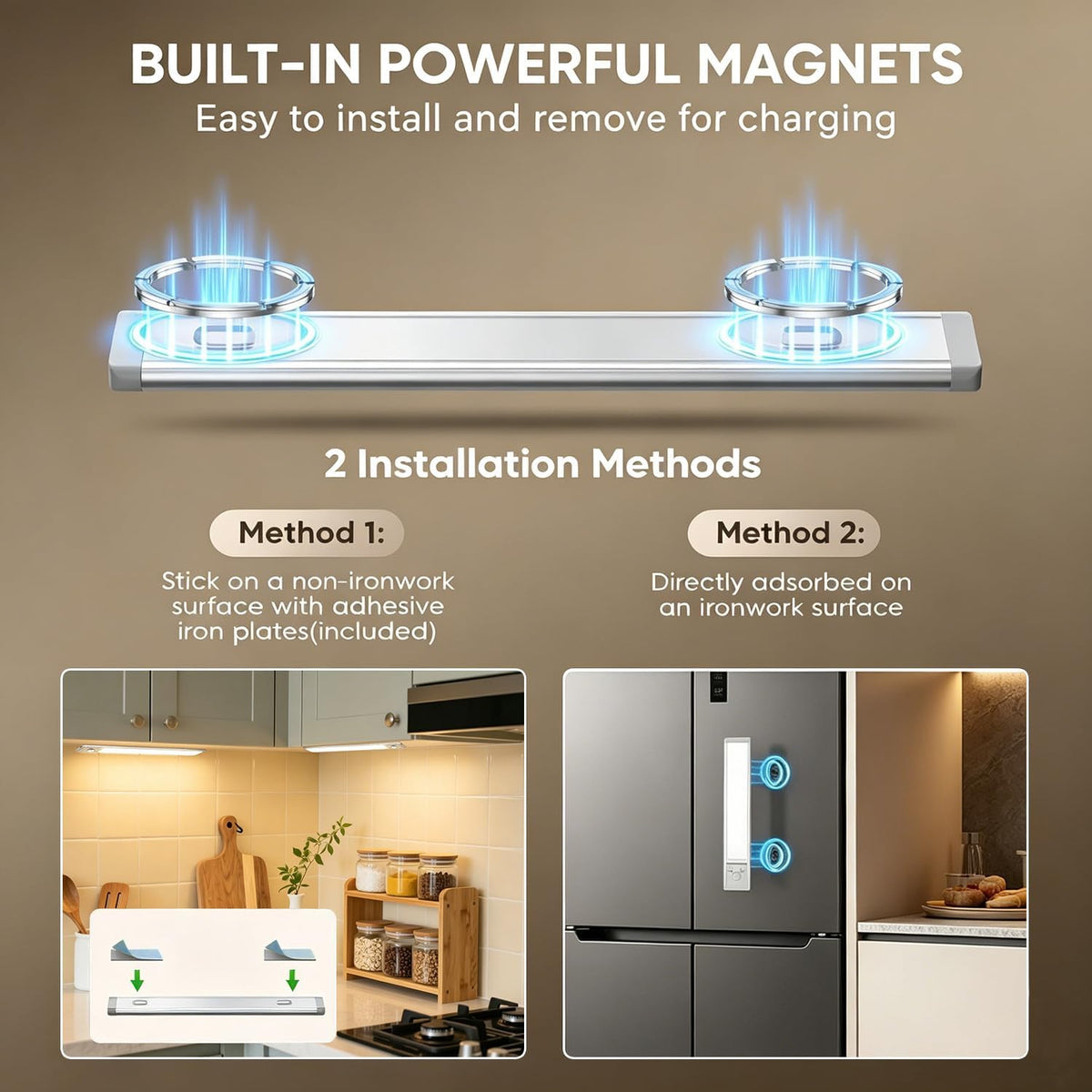 6Pack Under Cabinet Lighting Wireless Rechargeable Sensor Light Indoor with 3 Color Temps & Dimmable Led