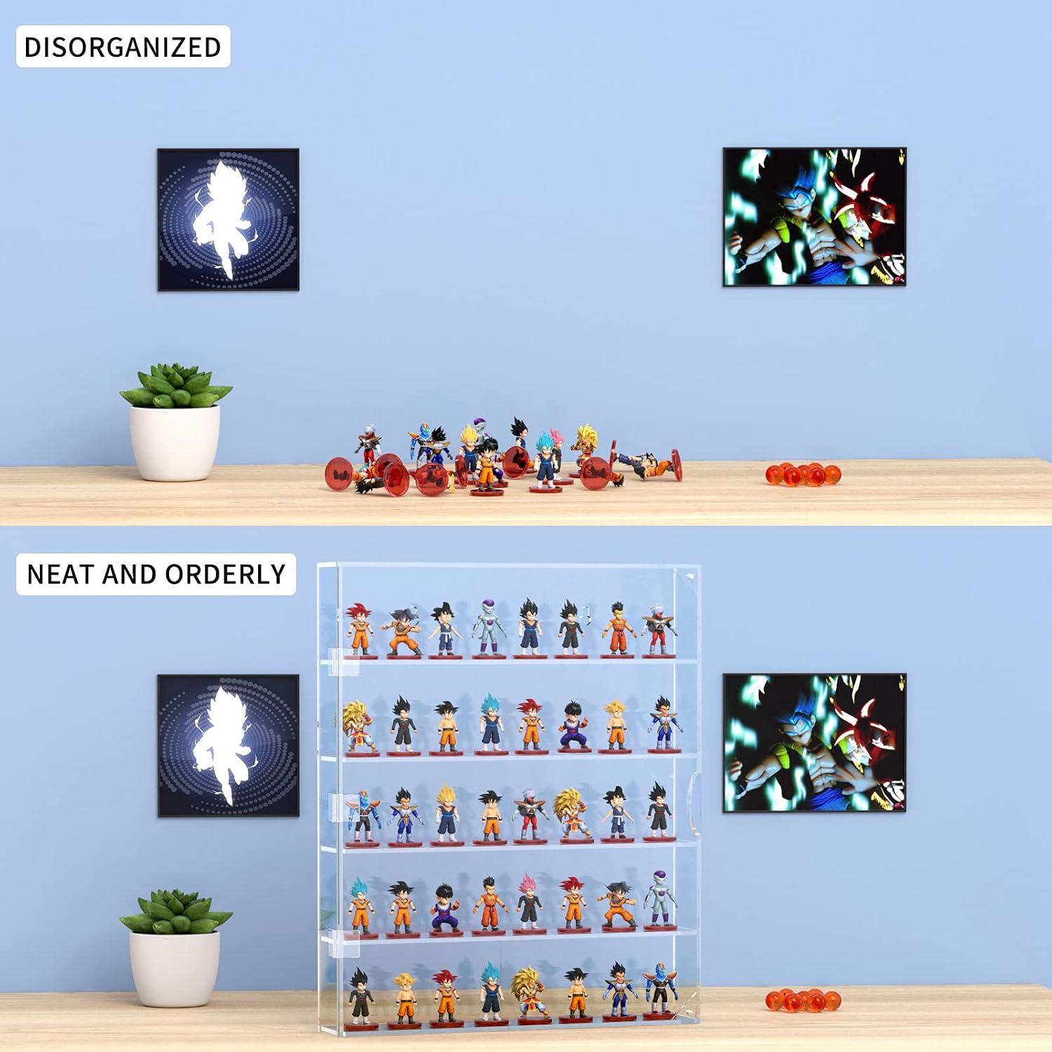 AITEE 5 Tiers Acrylic Display Case for Mini Funko Pop on Wall or Desktop | 15.7"Lx3.4"Wx20"H, dustproof, 5 tiers, wall