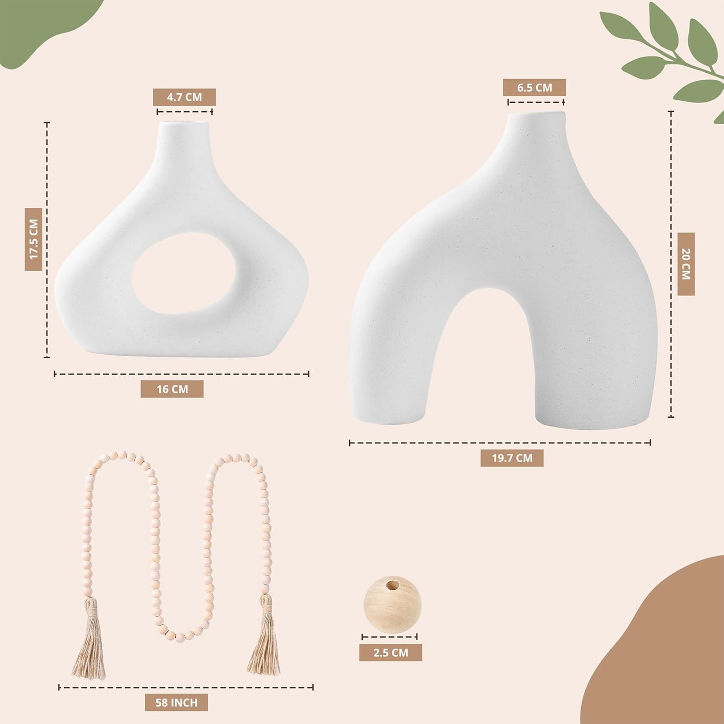 2 Modern Boho Vases / White