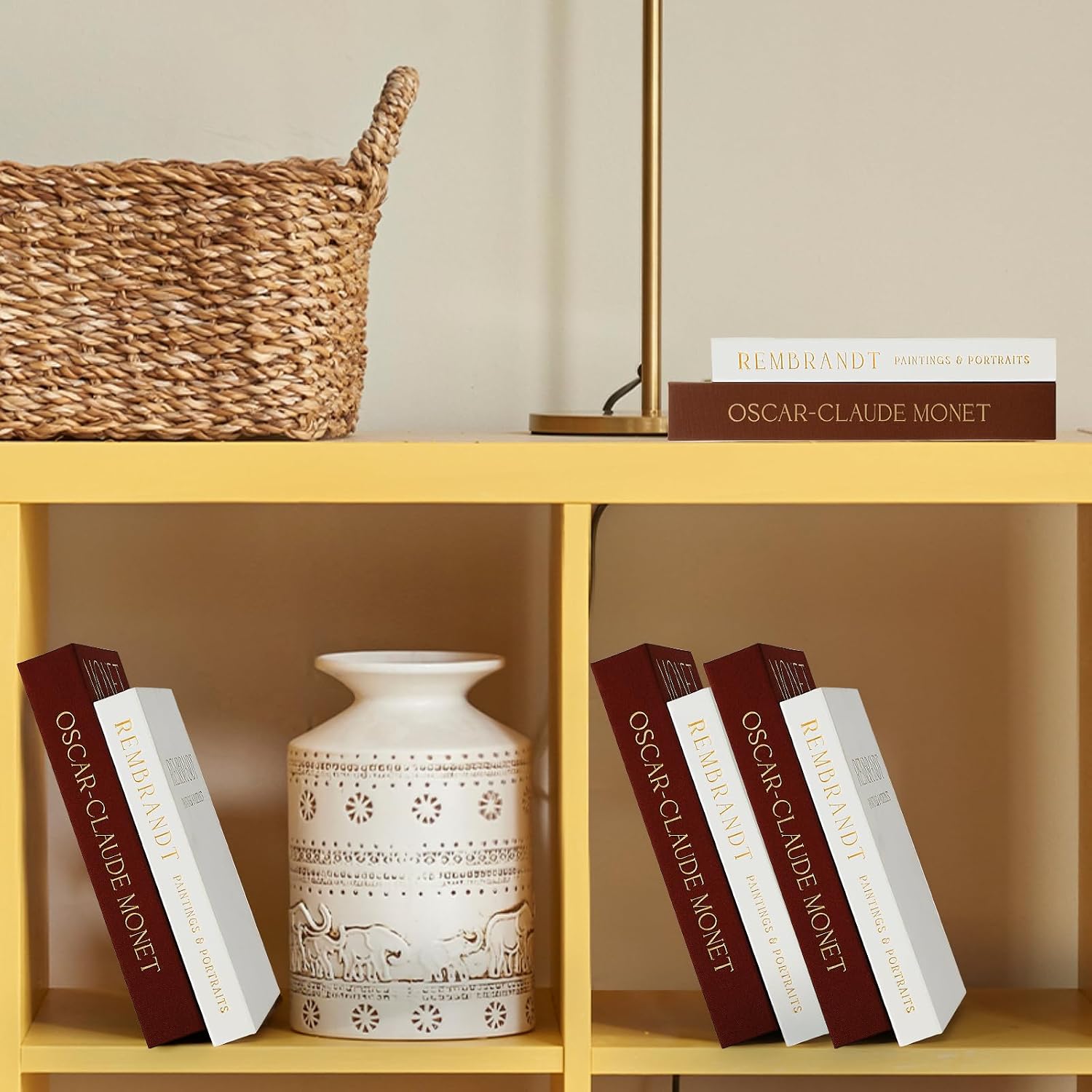 Linen Boxes Decor Coffee Table Bookshelf or Mantle / Brown-beige / Set of 2