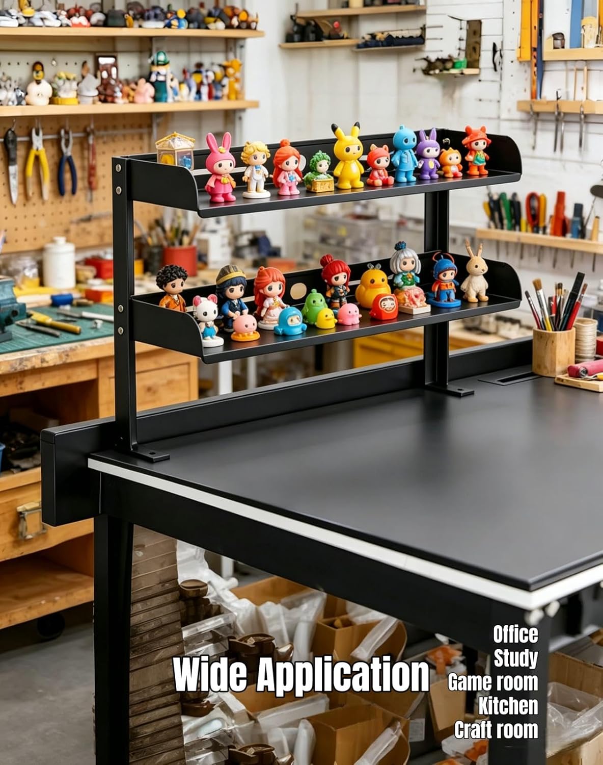 Yuxh Desk Clamp Shelf 16 Inch, Black | Space-saving, clip on or under shelf for panel tabletop, office, easy drill-free
