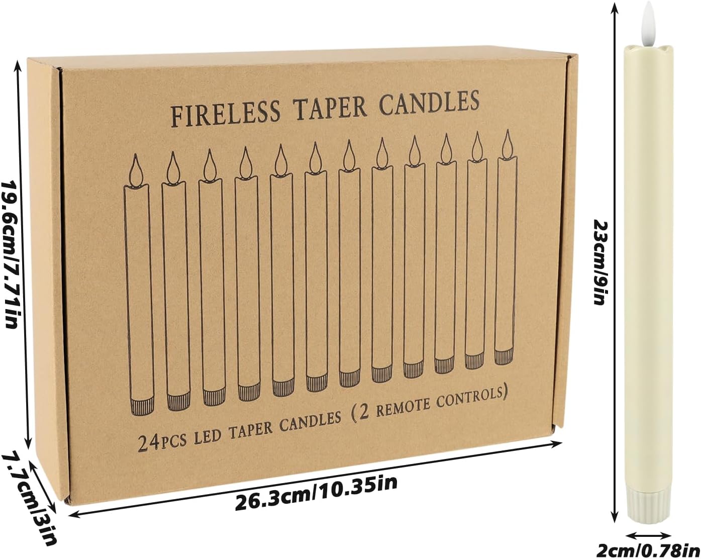 YOROXRG 24 Pack LED Flameless Taper Candles with Timer, Dripless Fake Candlesticks with 3D Flickering Flame, 9.6 Inches