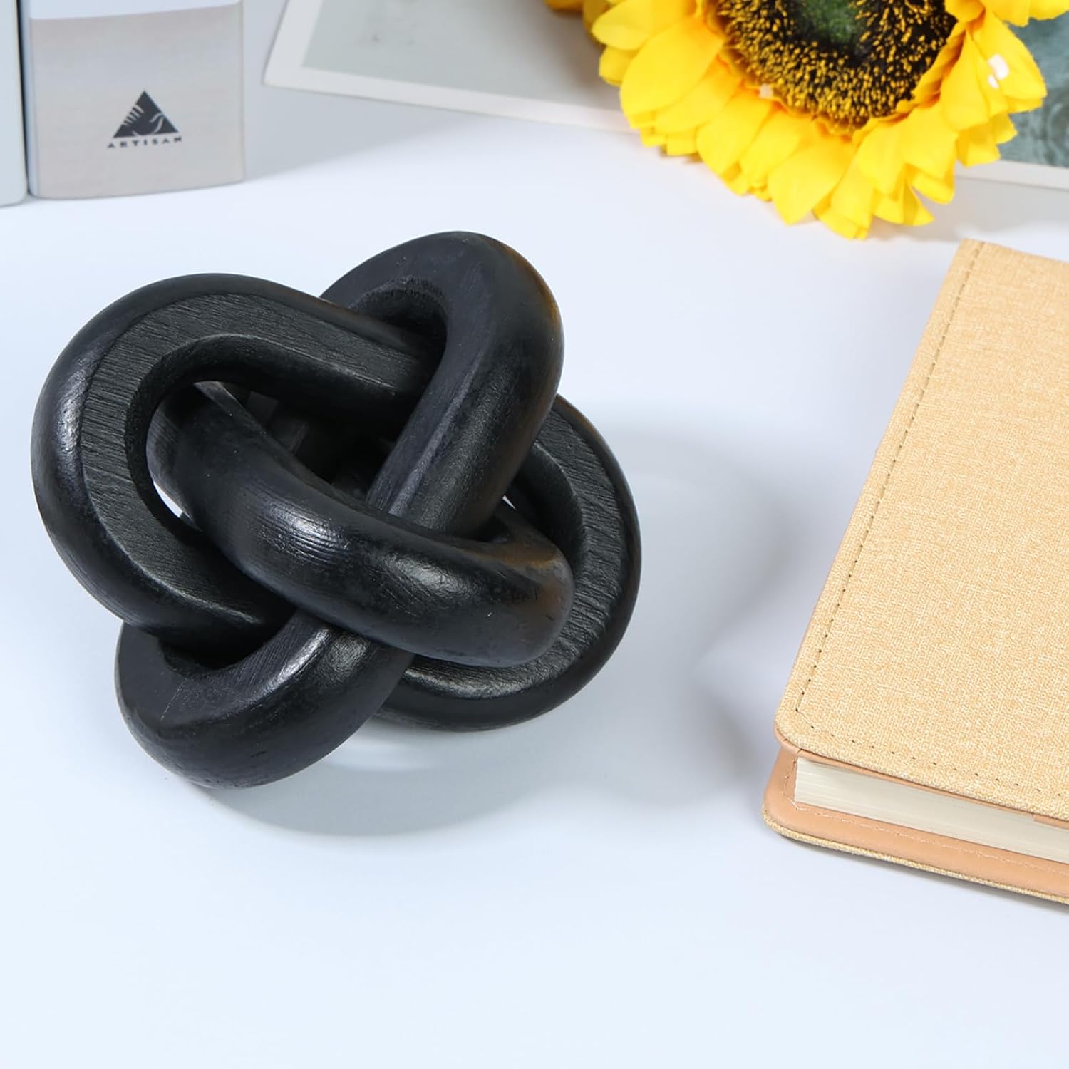 Wood Chain Link Decor 3 Link Wood Knot Decor Wood Knot Art Decorative Wooden Links Knots / Black