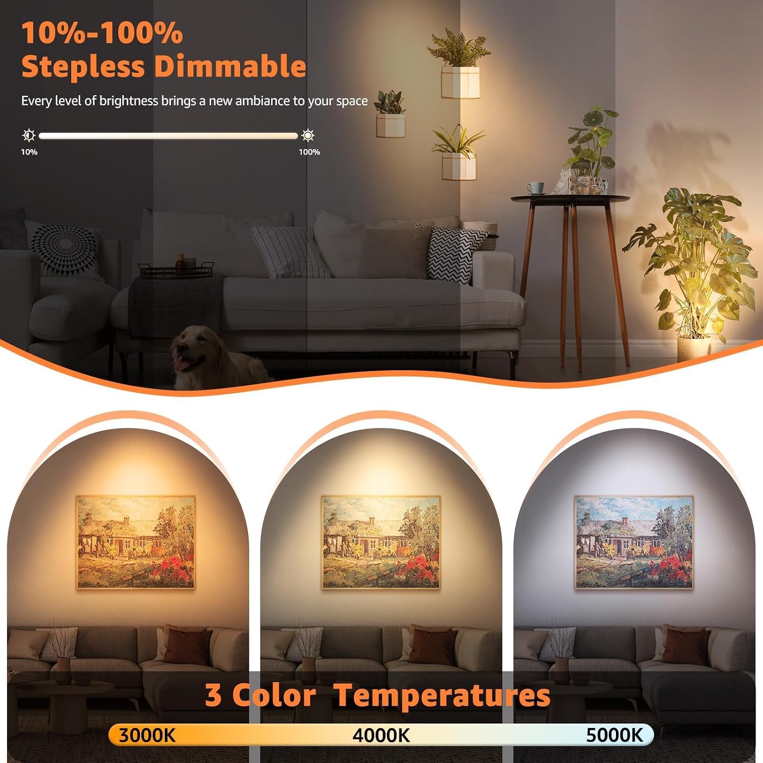 URTOM 3CCT LED Wireless Spotlight Indoor Rechargeable Picture Lights Battery Operated Spot Light Uplighting Indoor with