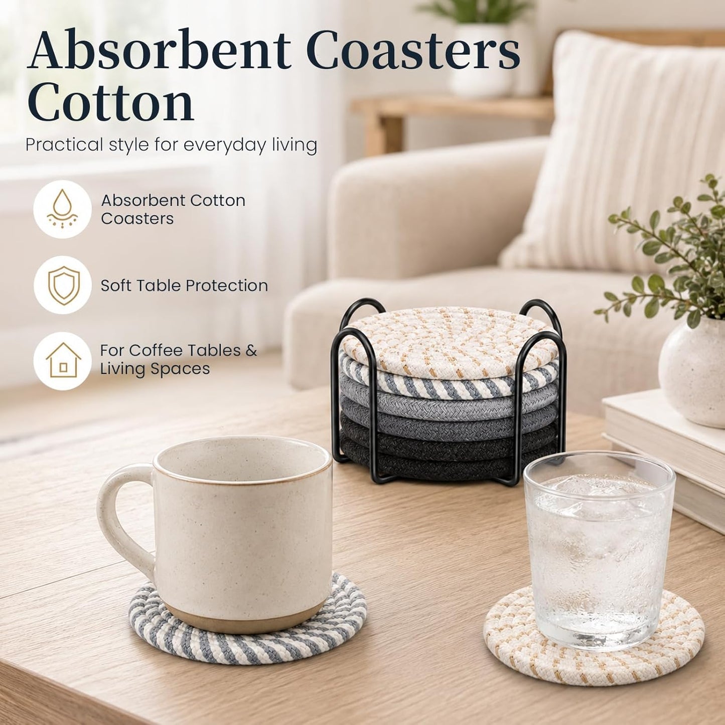 Holder / Crochet Style Boho Coffee Bar Accessories for Mugs / Brown / Set of 8