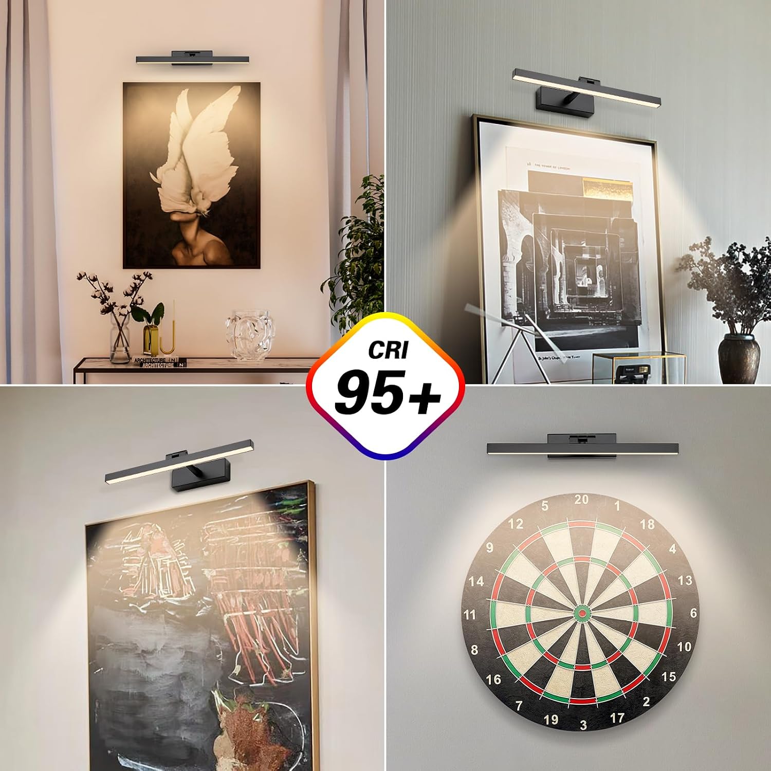 Joosenhouse Wireless Picture Light Battery Operated Gallery Light with Remote Control Rechargeable Wall Lights Black