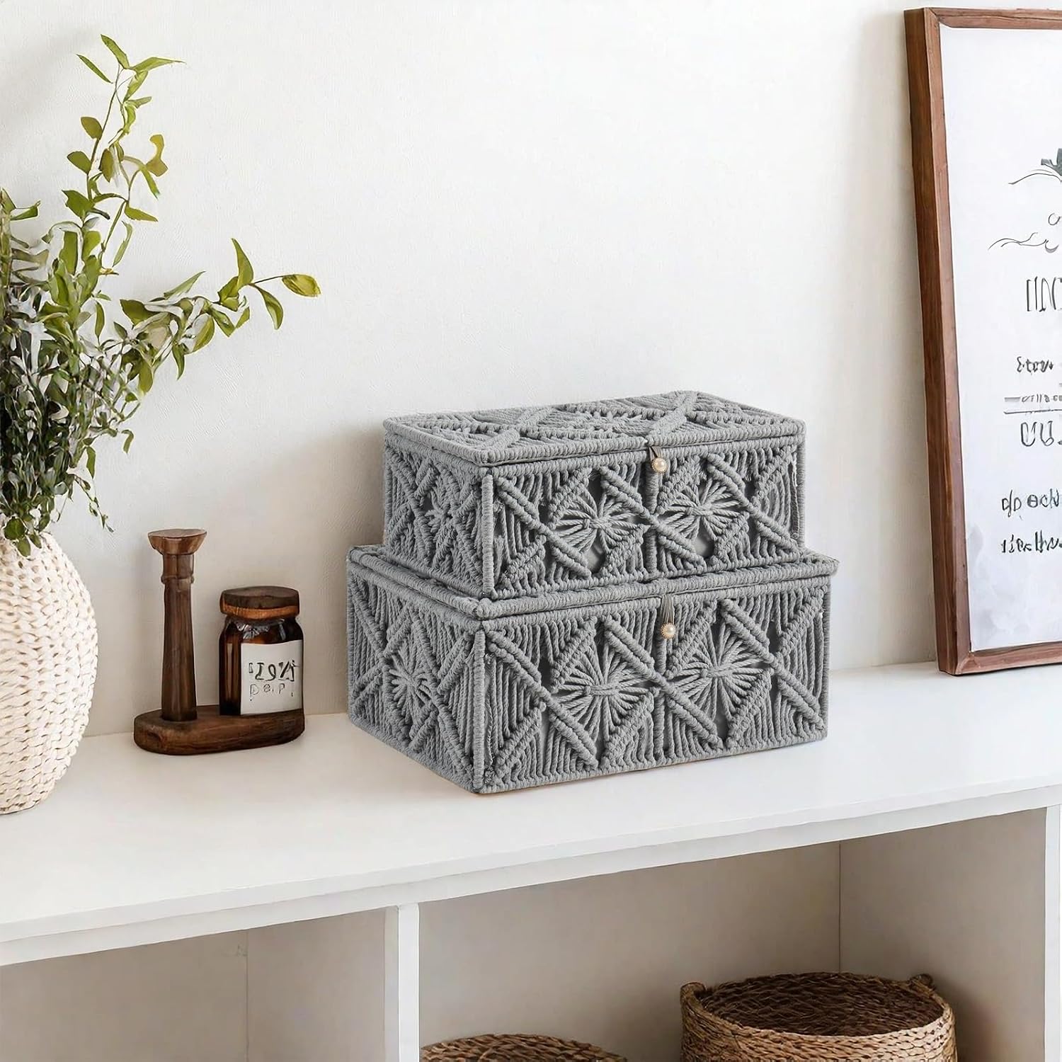 Decorative Boho Storage Baskets / Small / Gray