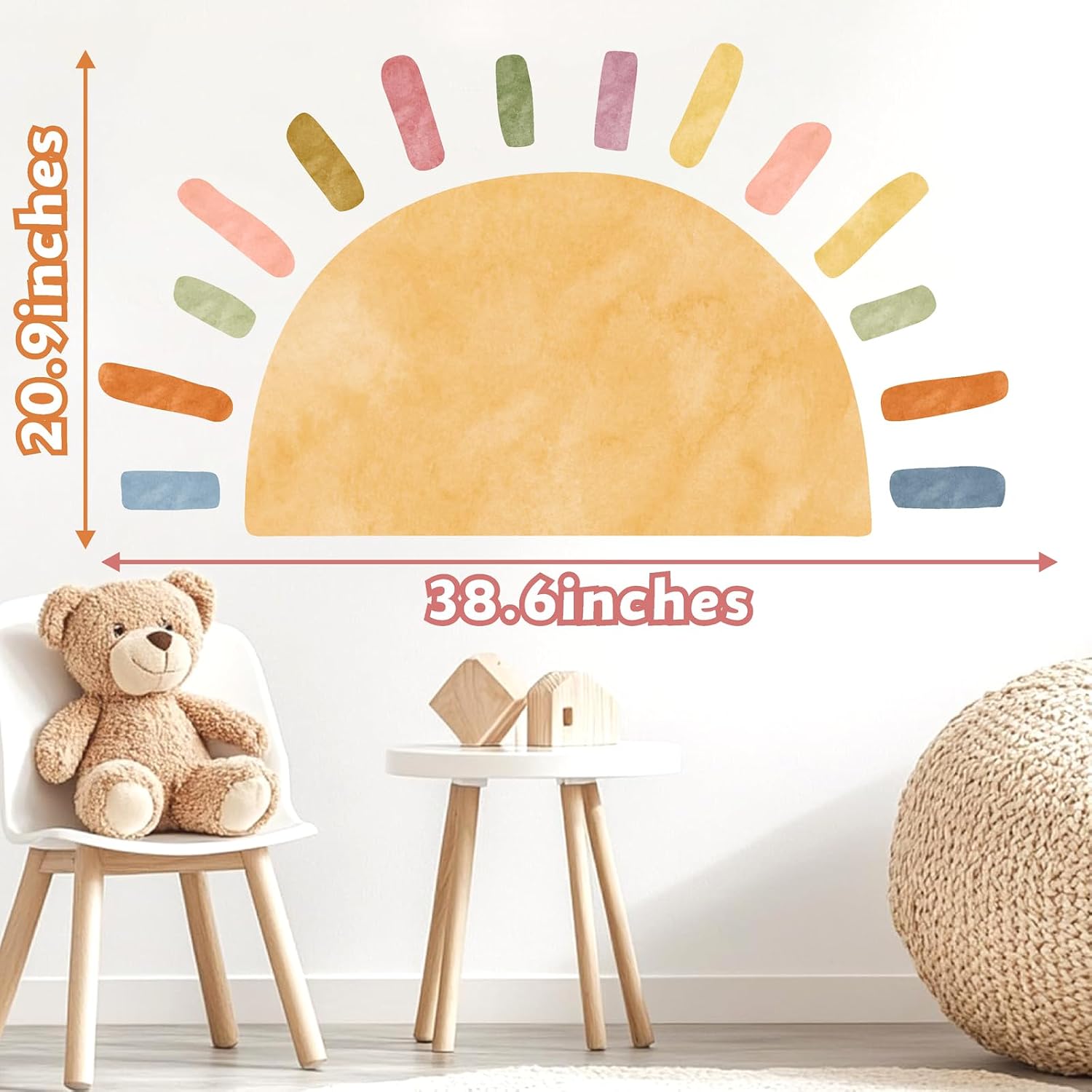 Watercolor Large Sun Wall Decal Boho Sun Sunshine Wall Sticker Peel and Stick Colorful / Big Sun