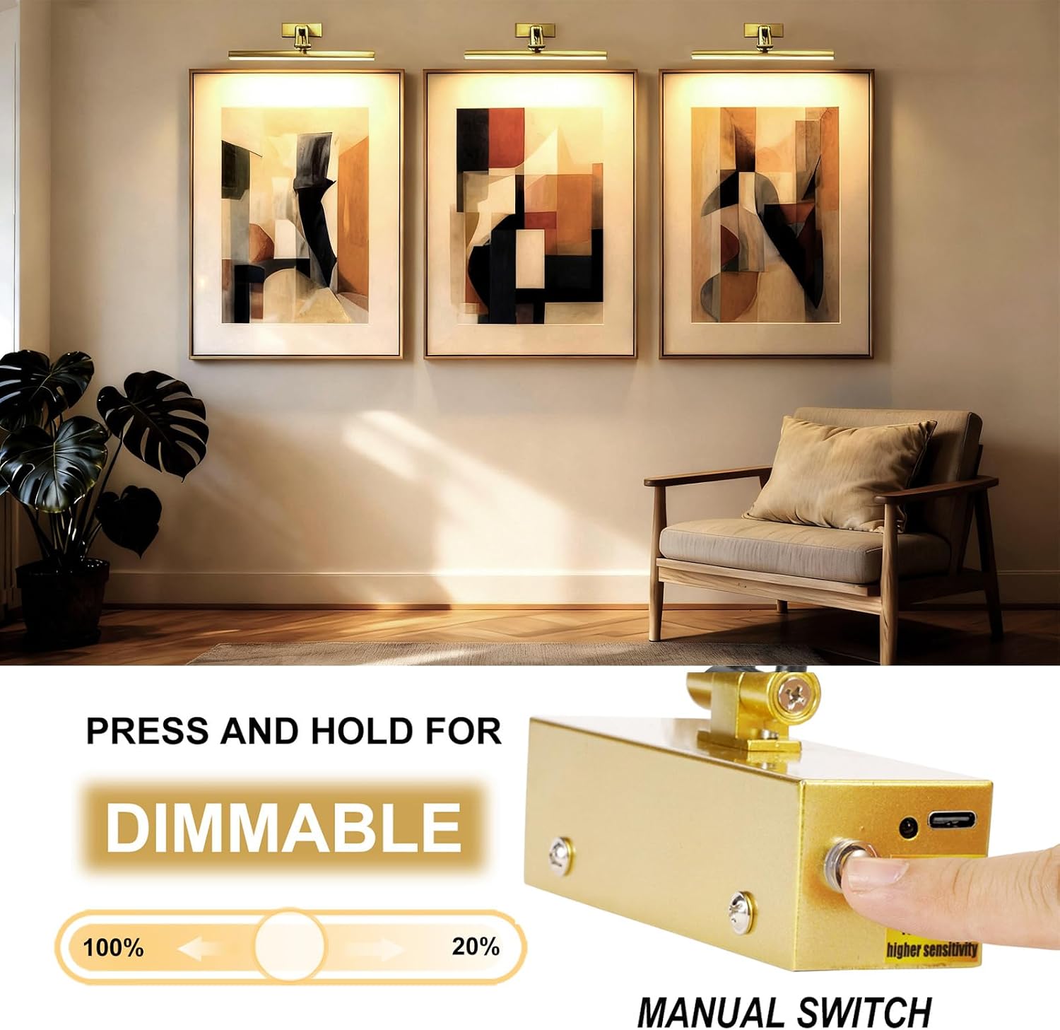 Yuichoy 2 Pack Picture Lights for Wall Battery Operated, 12 inch Wireless Art Lighting for Painting, 6 Colors Picture