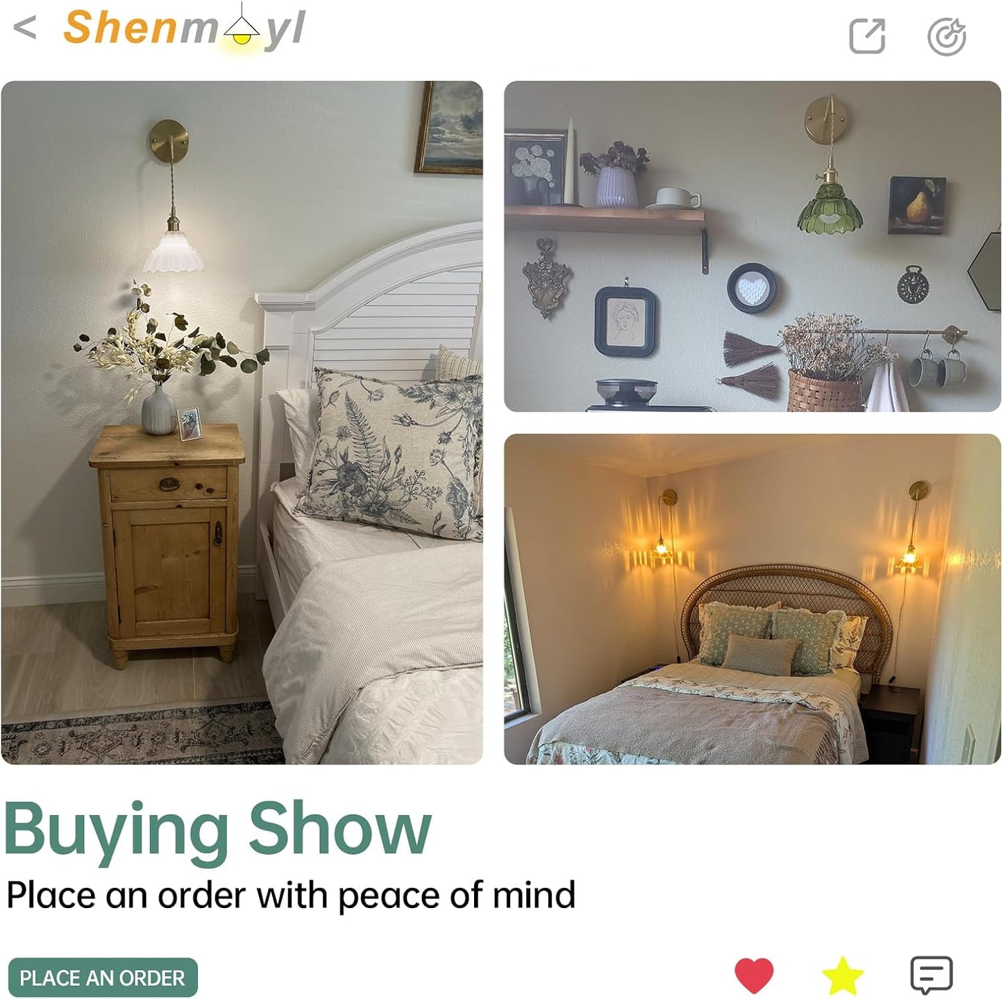 Shenmoyl Vintage Wall Sconce with White Lily of the Valley Shade Pattern Glass Adjustable Chain Retro Gold Wall Mounted