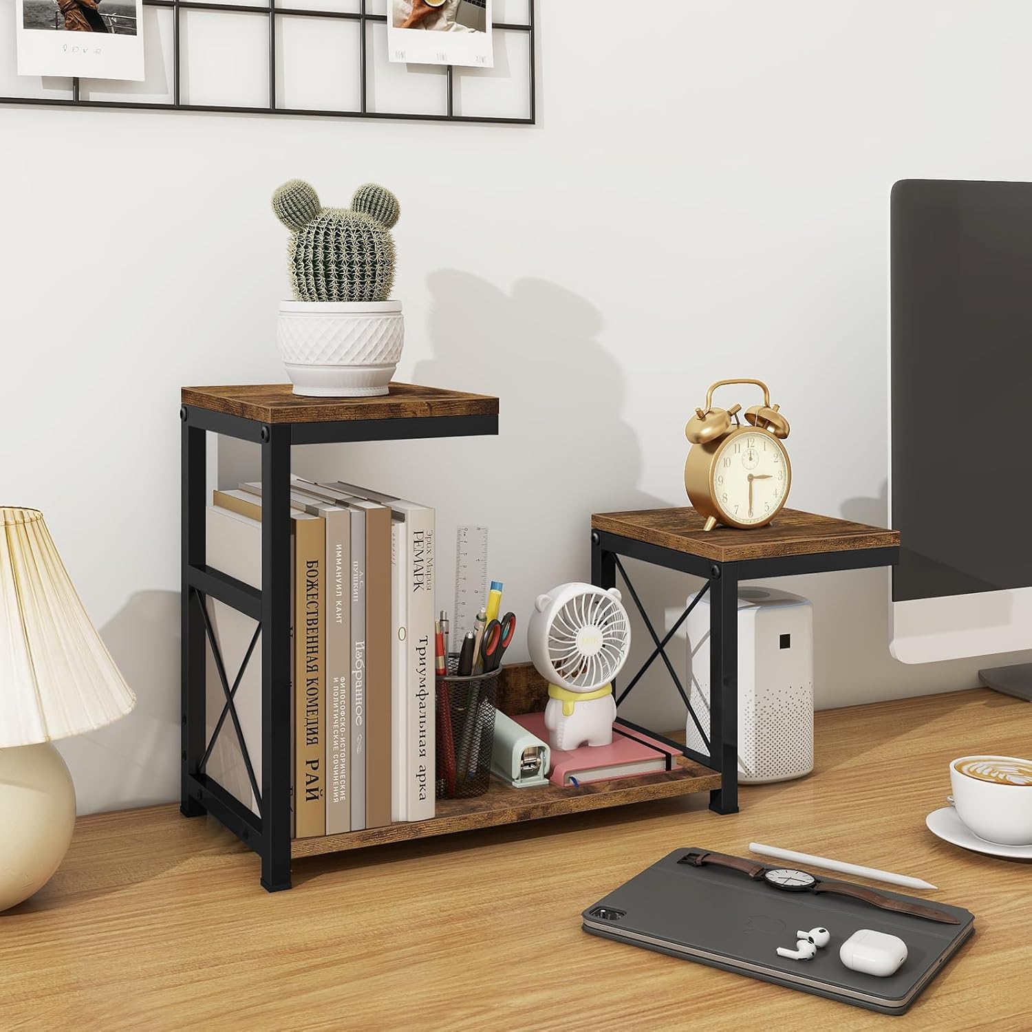 Wood Desk Organizers Storage Rack and Freestanding Display / Rustic Brown