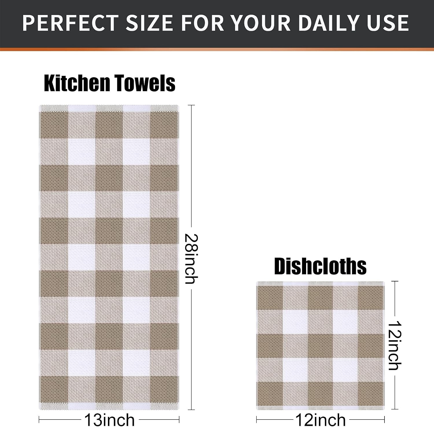 Mordimy 8 Pack Kitchen Towels and Dishcloths Set, Khaki & White | 28 X 13 Inch and 12 X 12 Inch, Super Soft