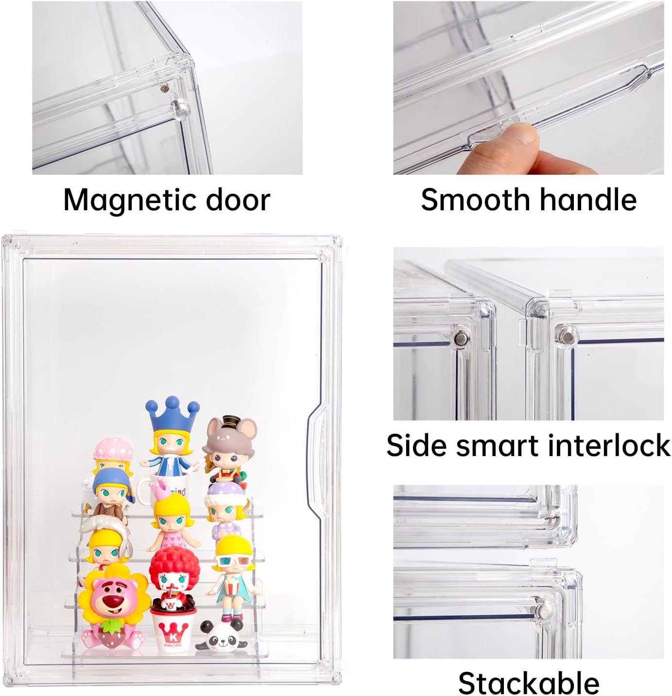 BOHOIDEE Clear Acrylic Display Case with Two Display Shelves for Figures, Dustproof Storage Organizer Box with Magnetic