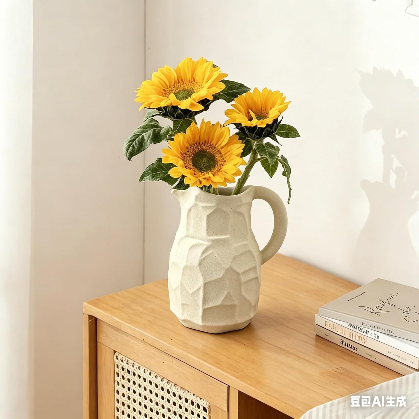 Ceramic for Flowers / Pitcher Vase / White / 7 Inch