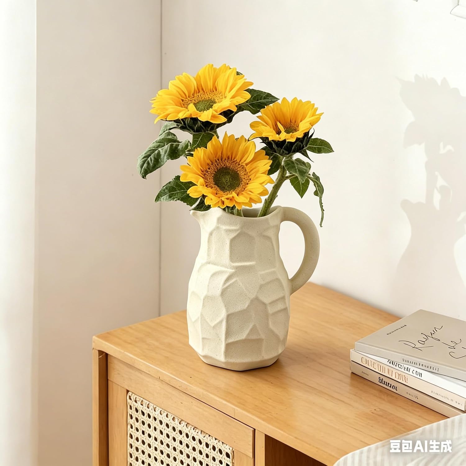 Ceramic for Flowers / Pitcher Vase / White / 7 Inch