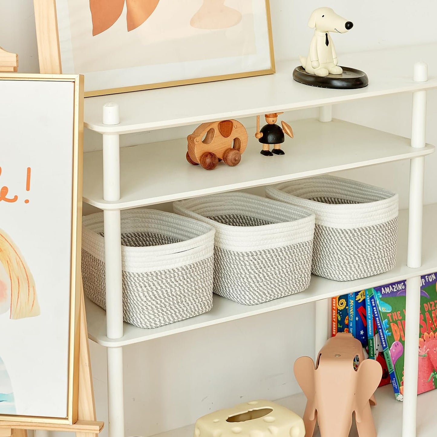Bathroom Storage Basket / White & Mixed Grey / 10.6 x 6.7 x 6.7