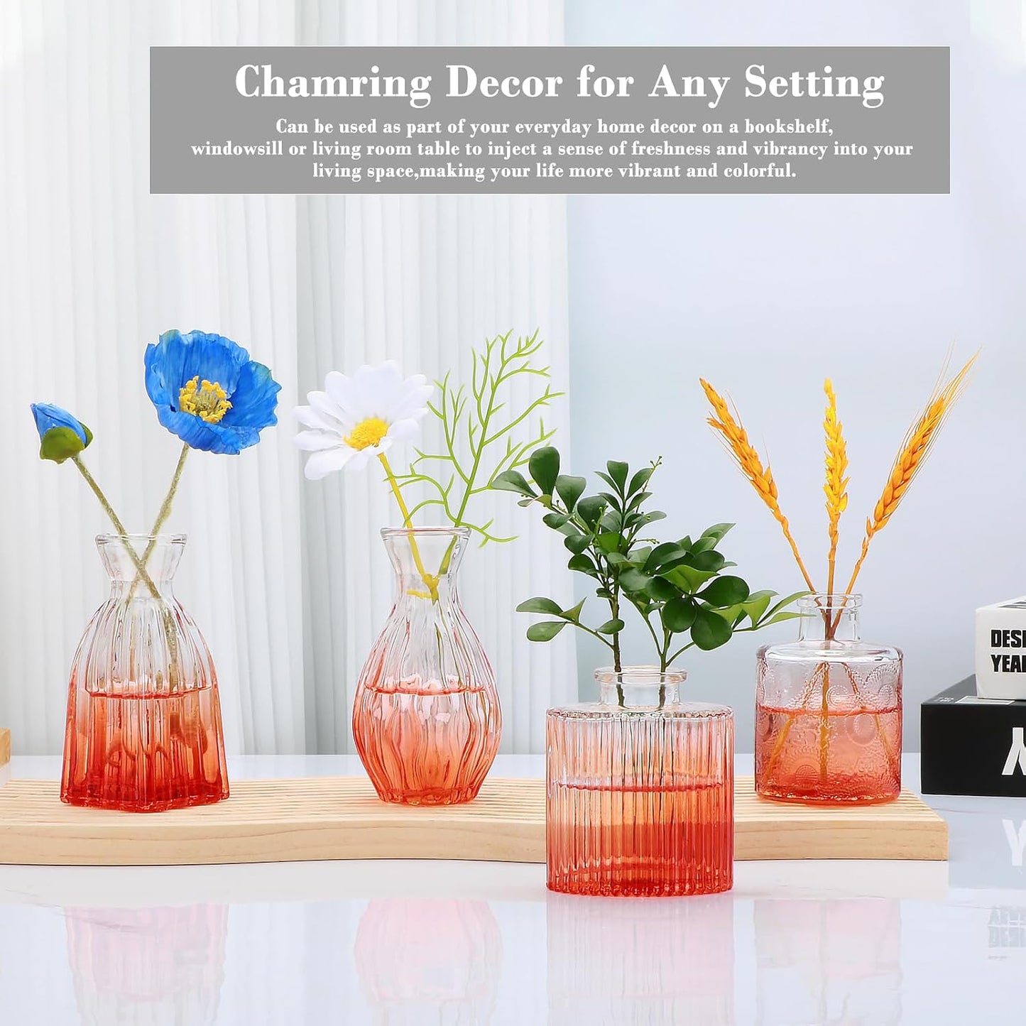 Glass Bud Vases / Orange / Set of 4