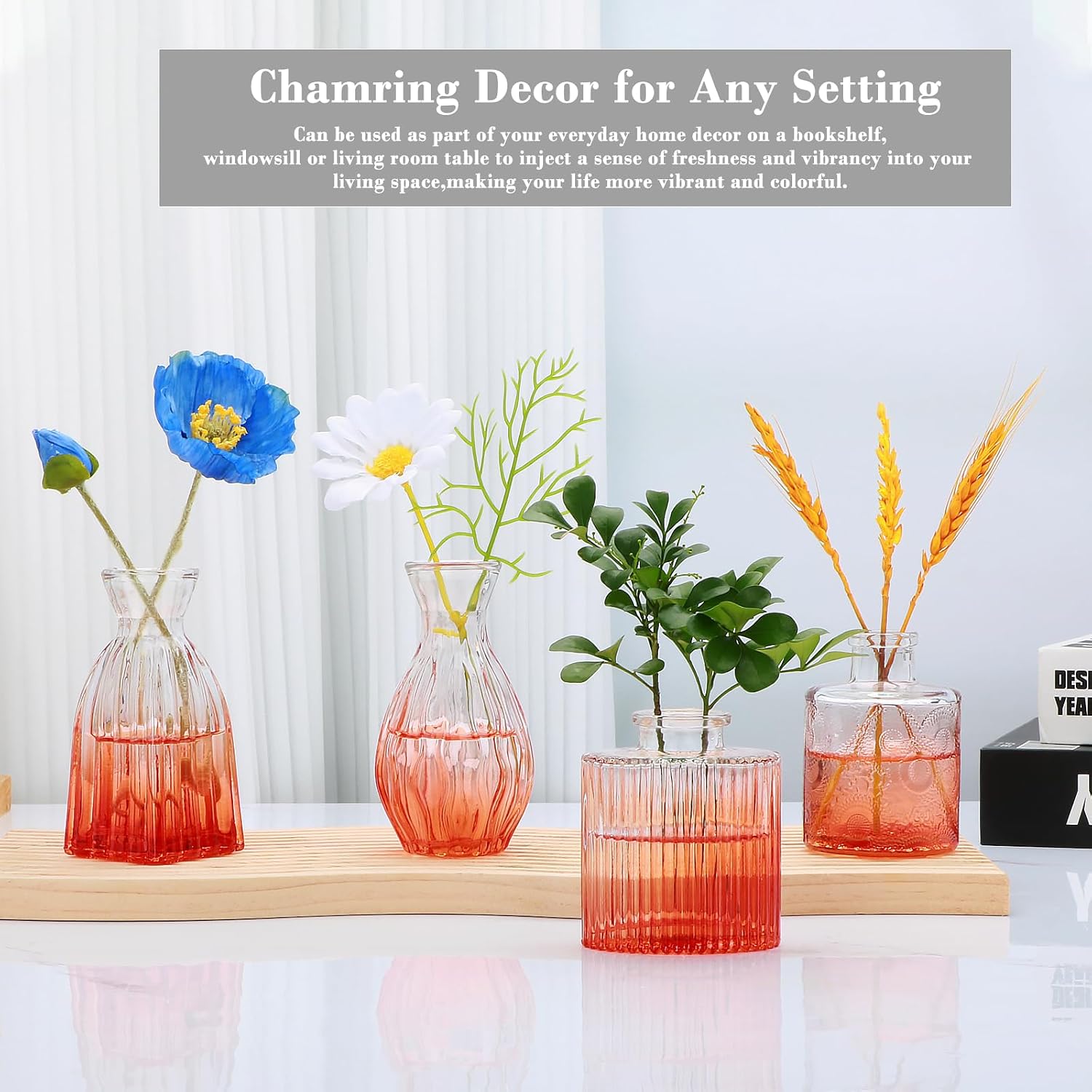 Glass Bud Vases / Orange / Set of 4