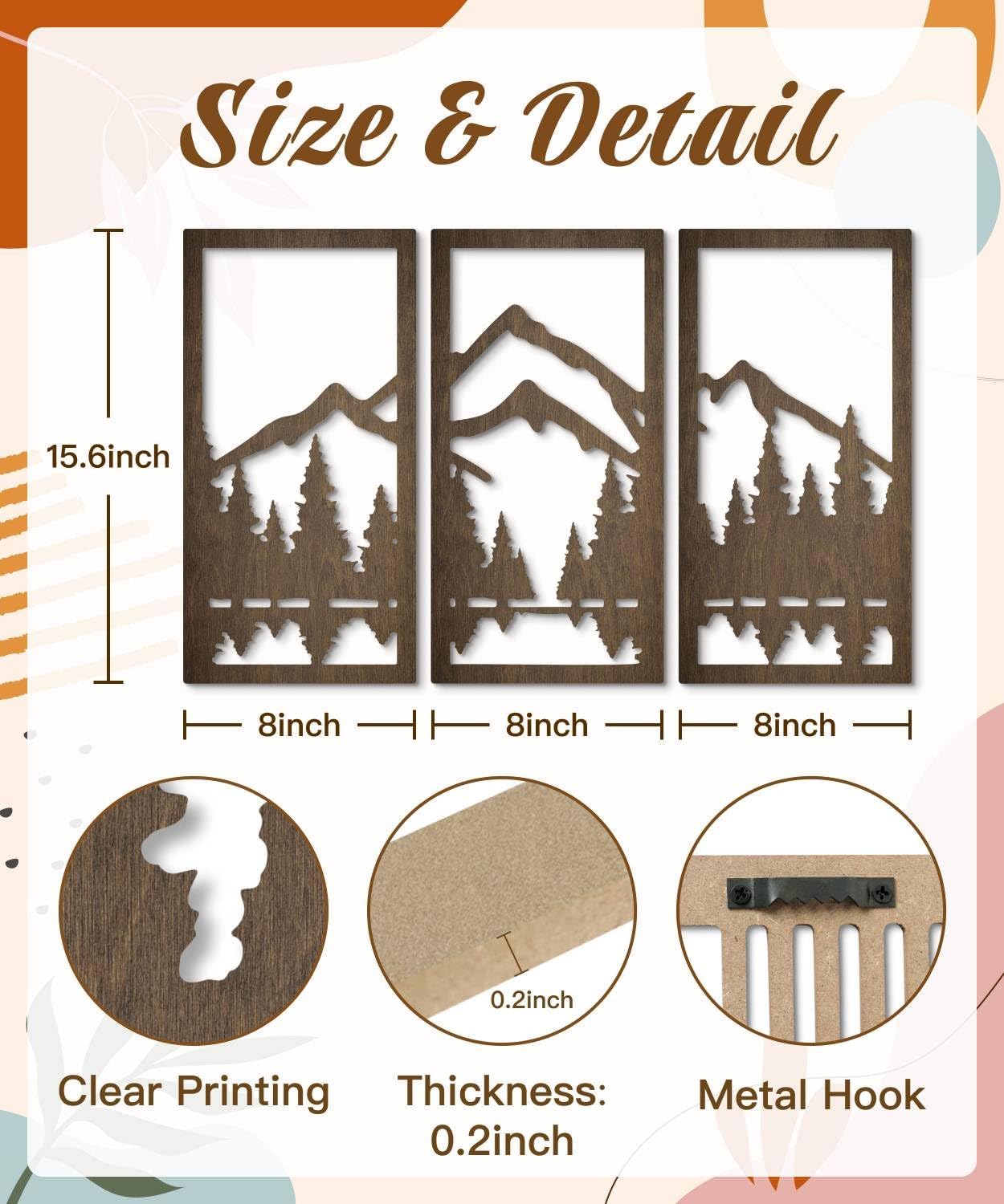 3-Piece Forest Wood Wall Art Set / Mountain / Natural