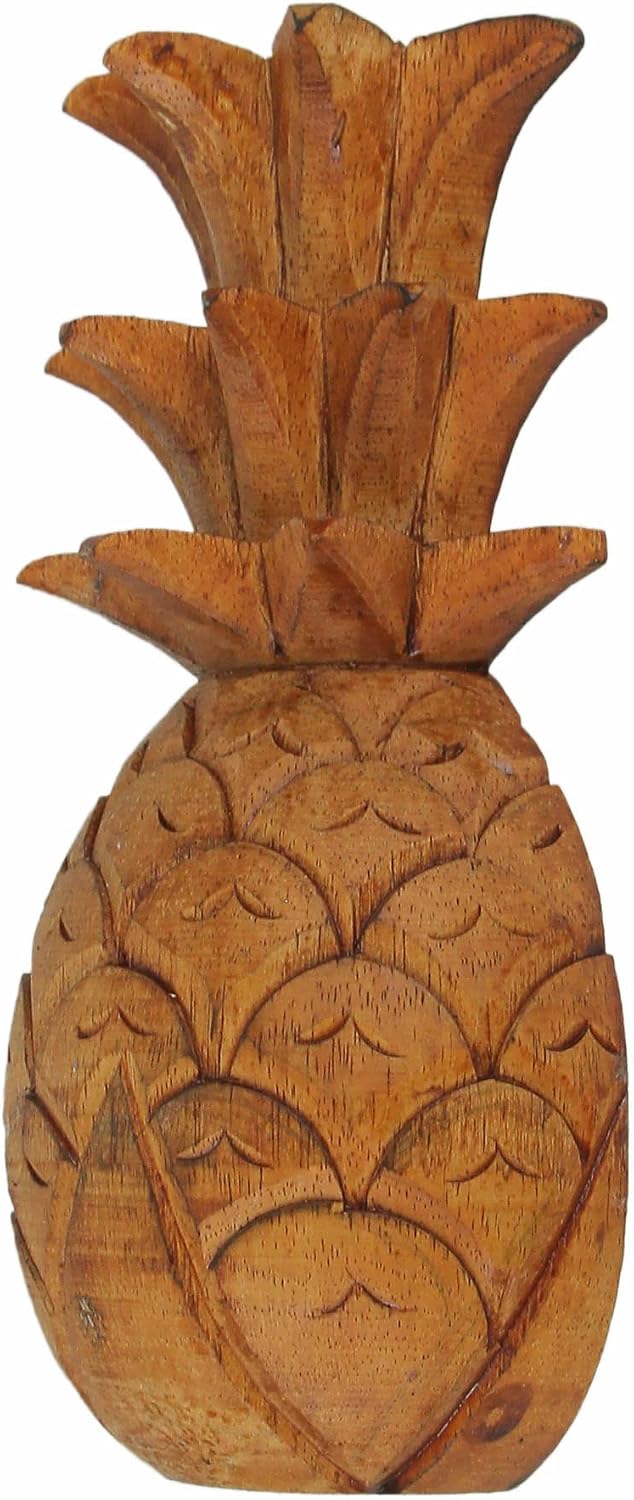 Hand Carved Wooden Pineapple Hanging Wall Décor Art Sculpture High / 9.75 Inch