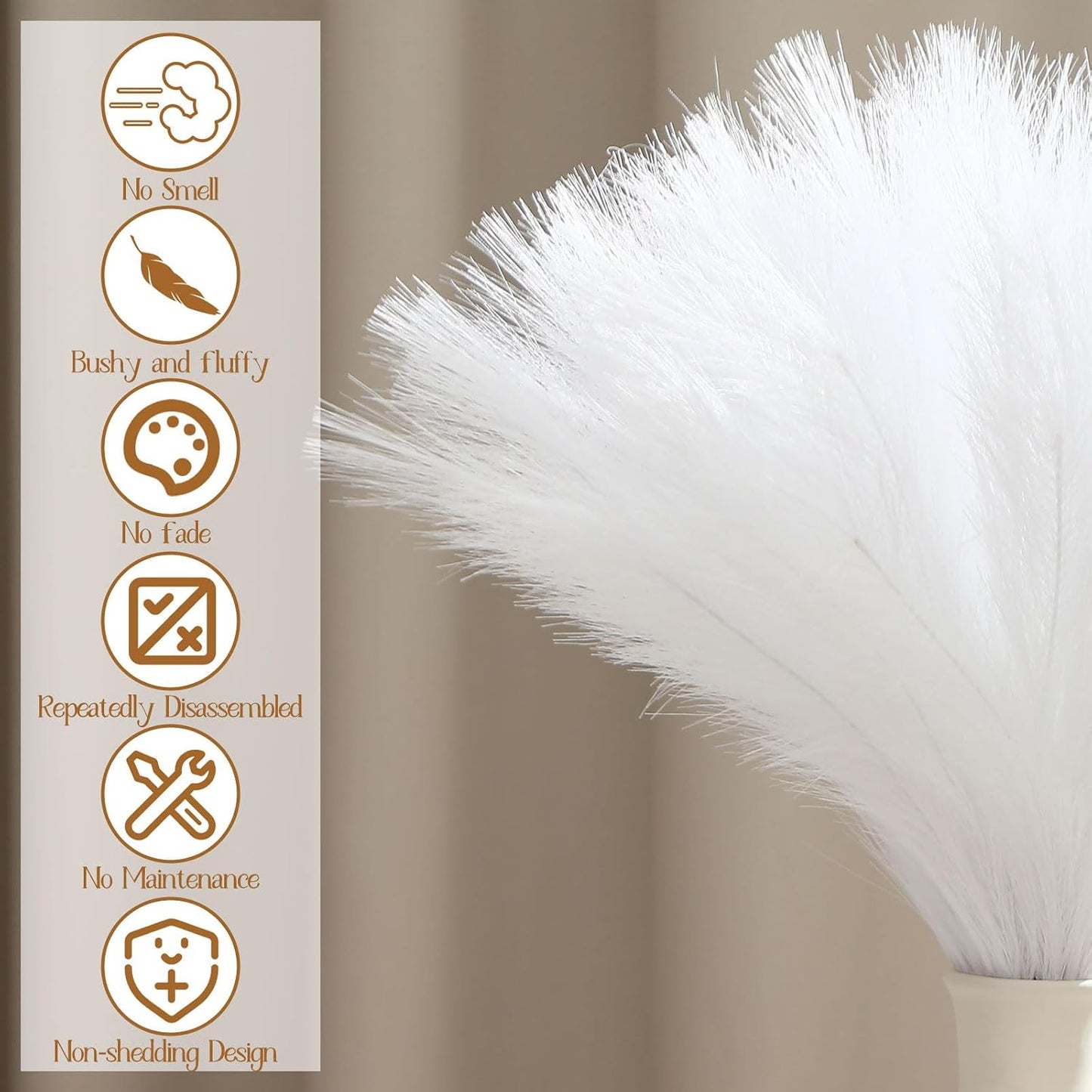 Pampas Grass Faux Tall Pampas Grass Decor Bulk Artificial Dried / White / 21.7 Inch / Set of 72