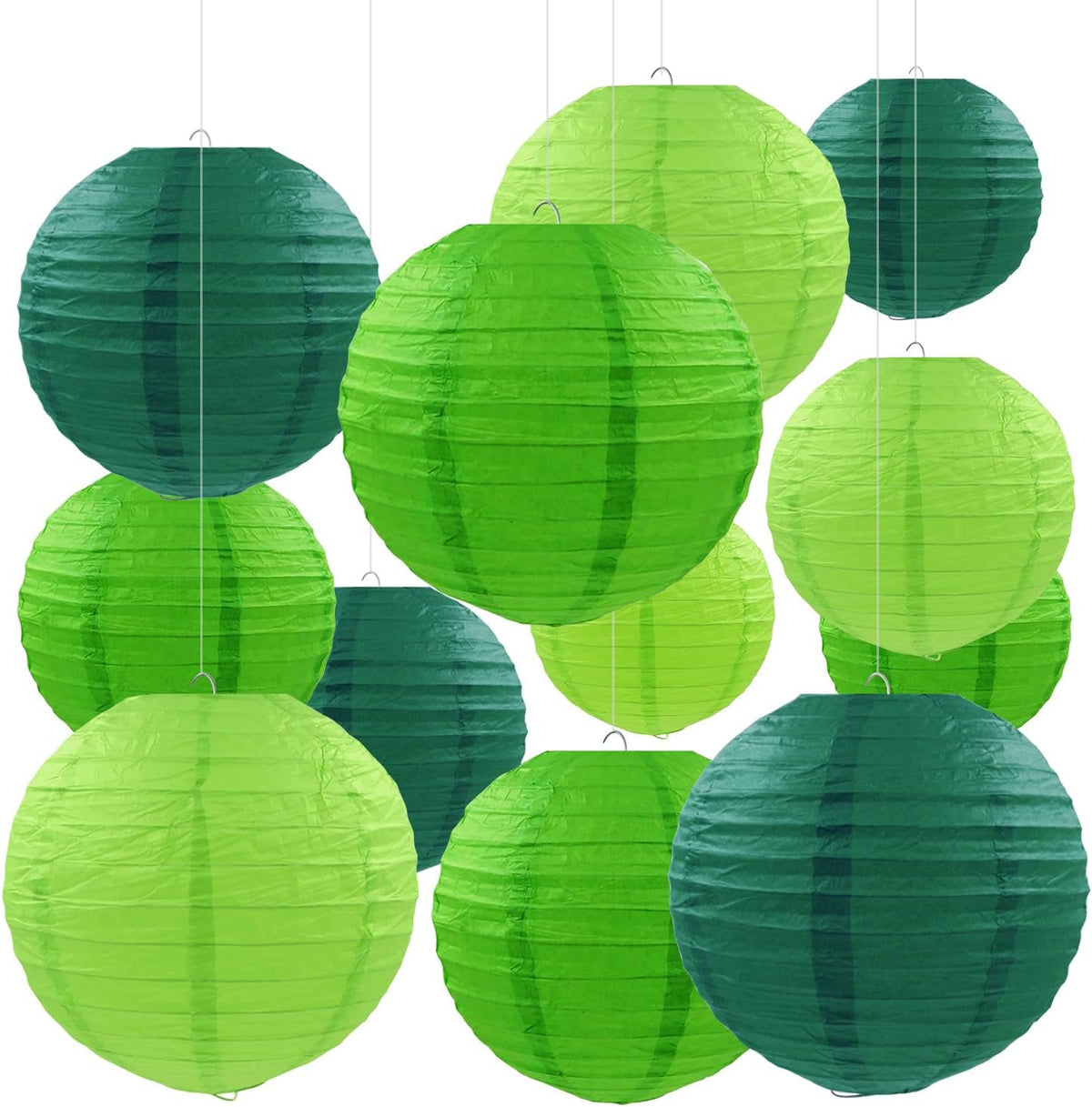 12 Pcs Green Party Paper Lanterns Green Party Supplies Round Chinese Paper Lanterns for Spring Theme Party Birthday Baby Shower Graduation Wedding St Patricks Day Decor