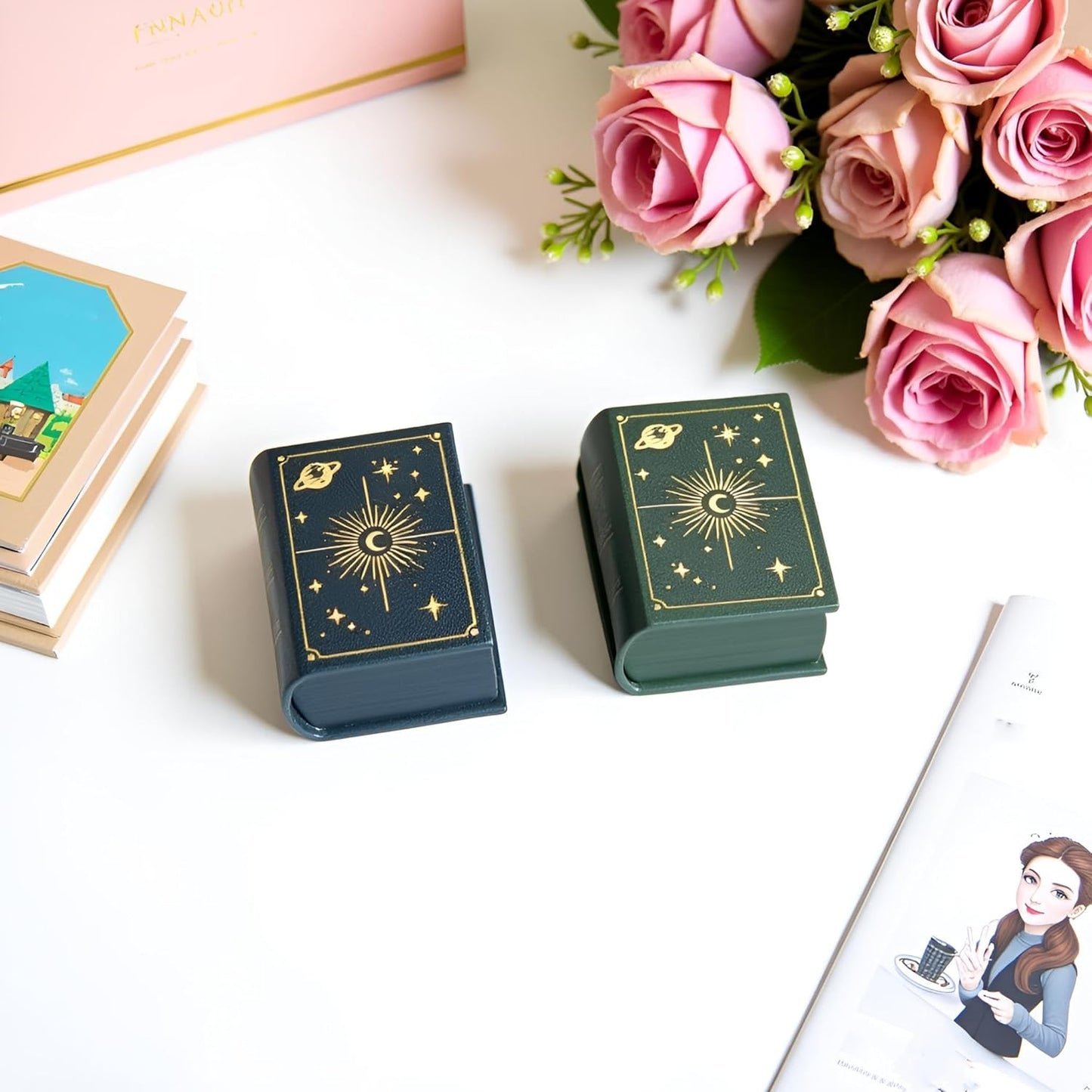 Book Shaped Ring Box / Green-magic Book