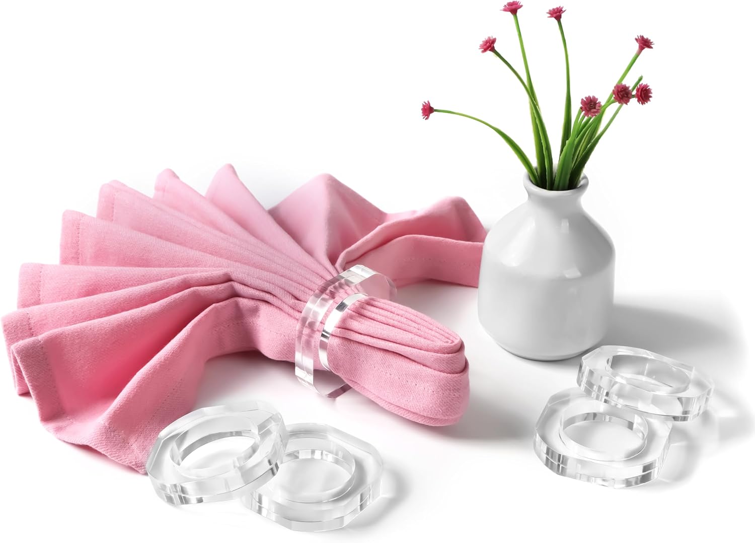 Clear Acrylic Napkin Rings, Bulk Set of 12, Table Settings | 2.25x2.25x0.5 in each, lightweight plastic, reusable, easy