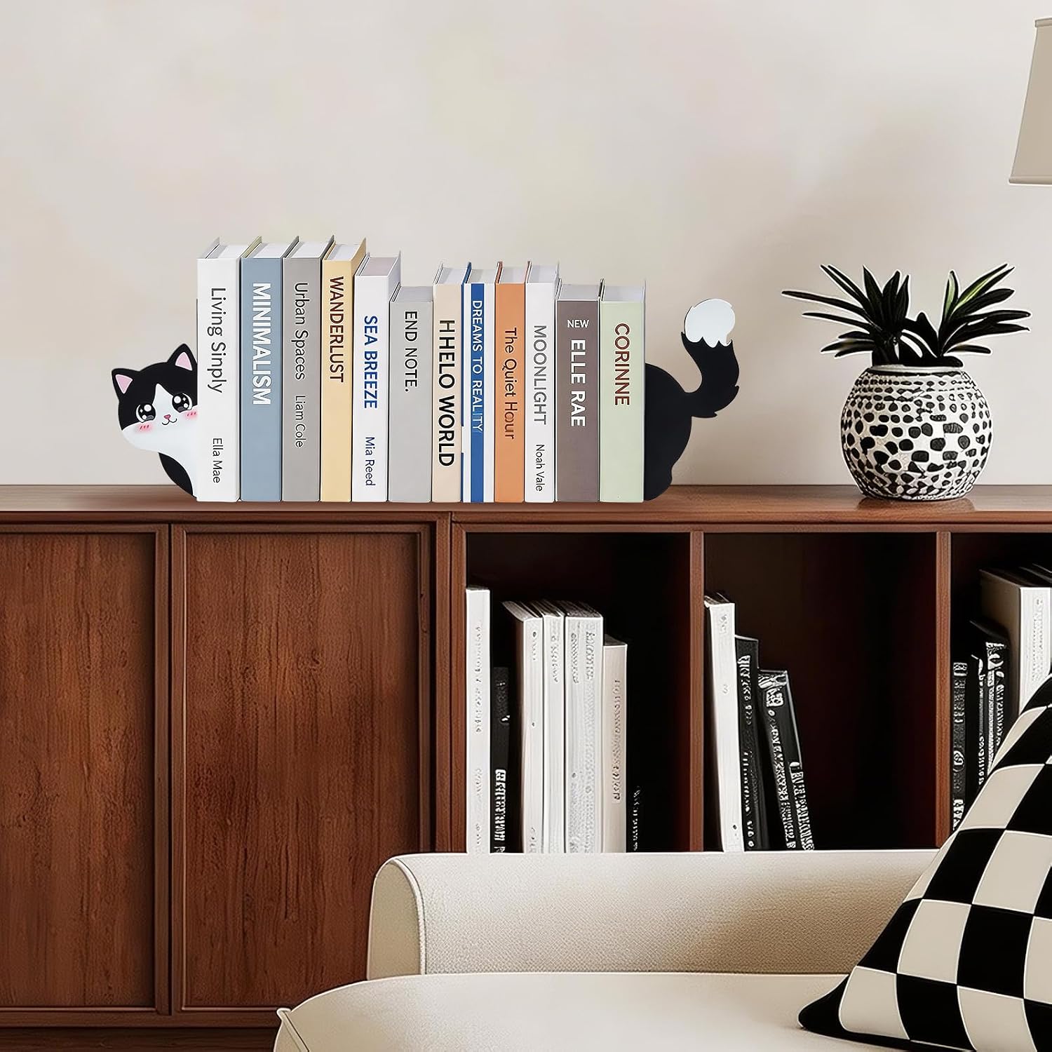 Cats Metal Bookends / Black and White