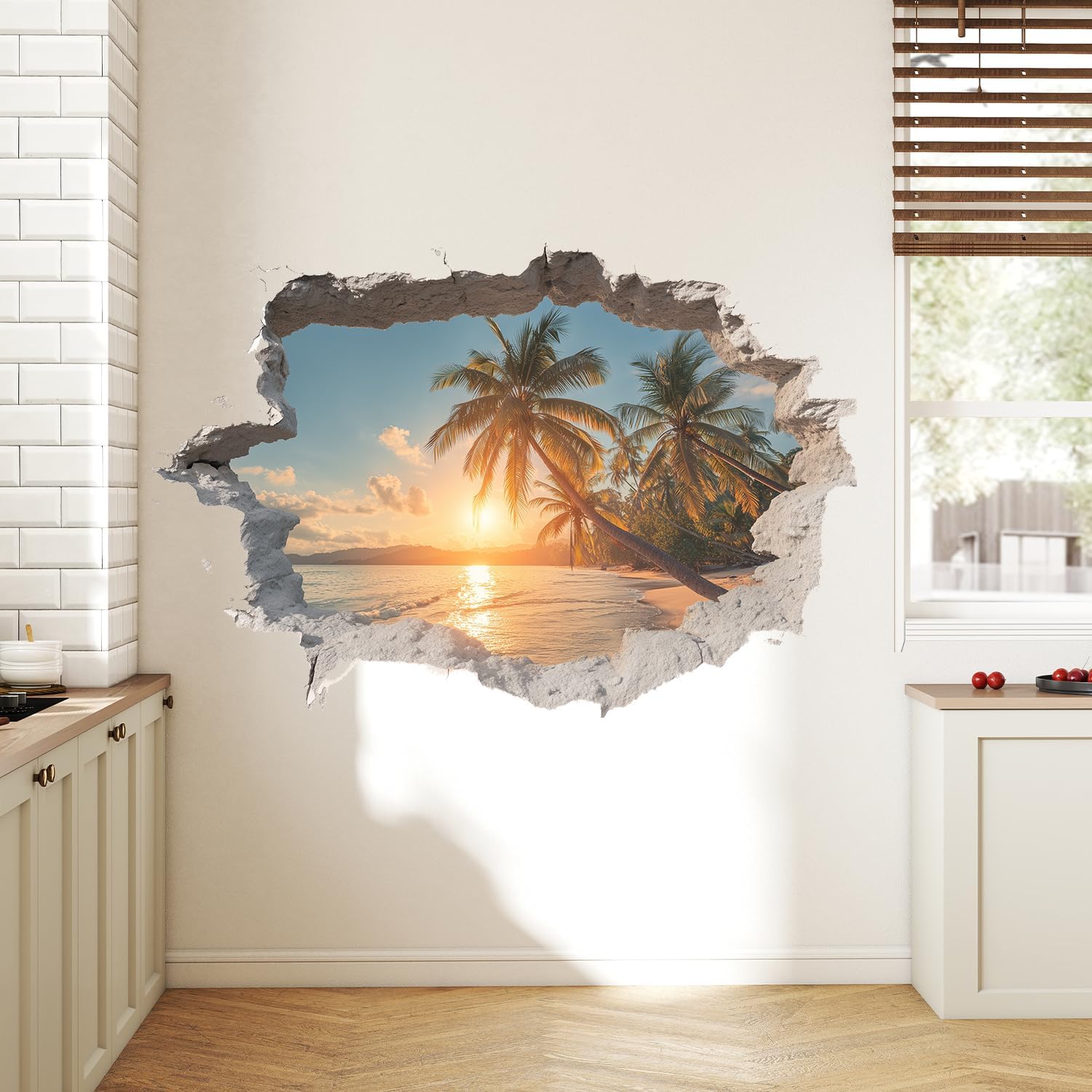3D Tropical Beach Wall Decals Peel and Stick Ocean Sunset Palm Tree Wall Stickers / 6