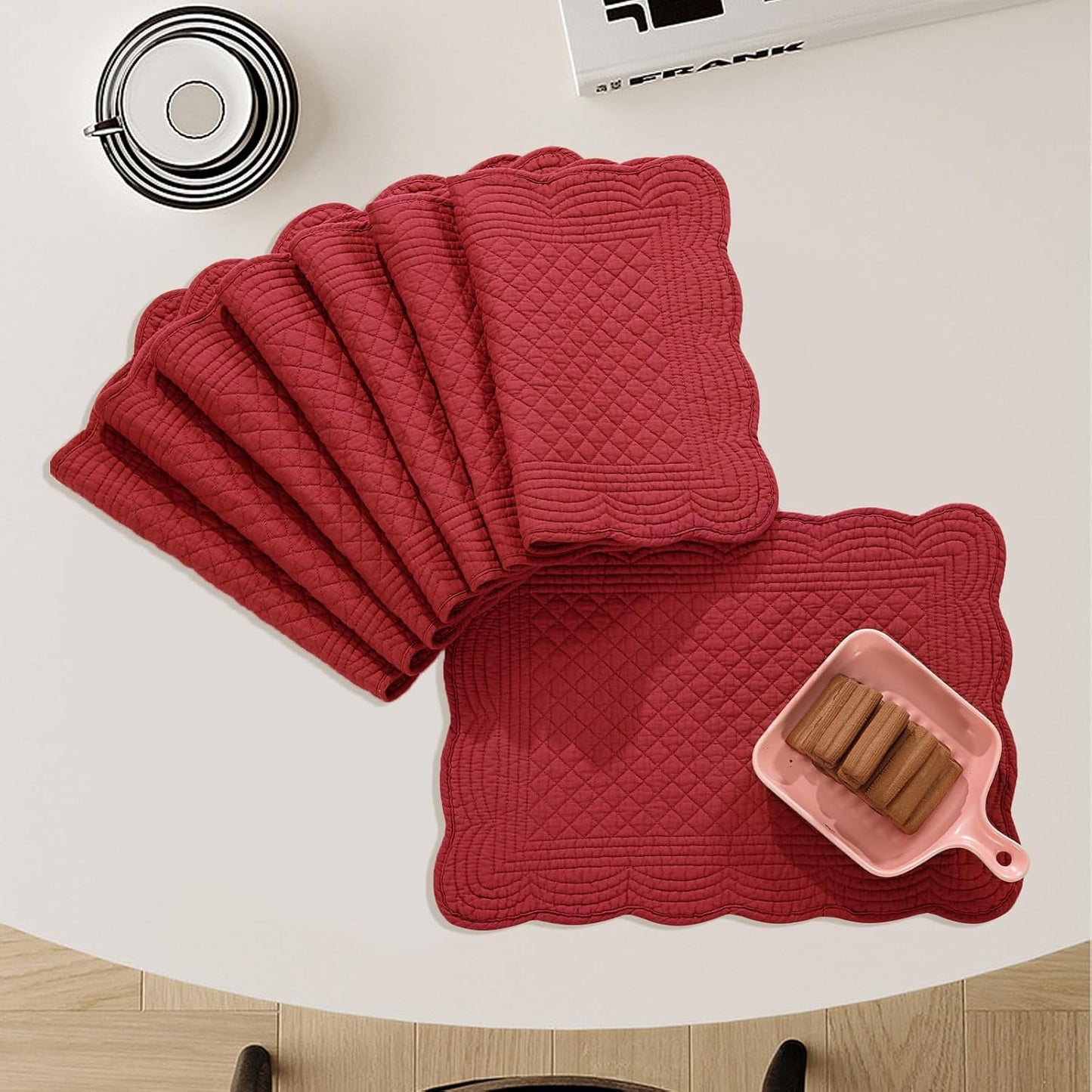 100% Cotton Quilted Placemats Set of 6,Washable Cloth Table Placemats for Kitchen & Dining Table