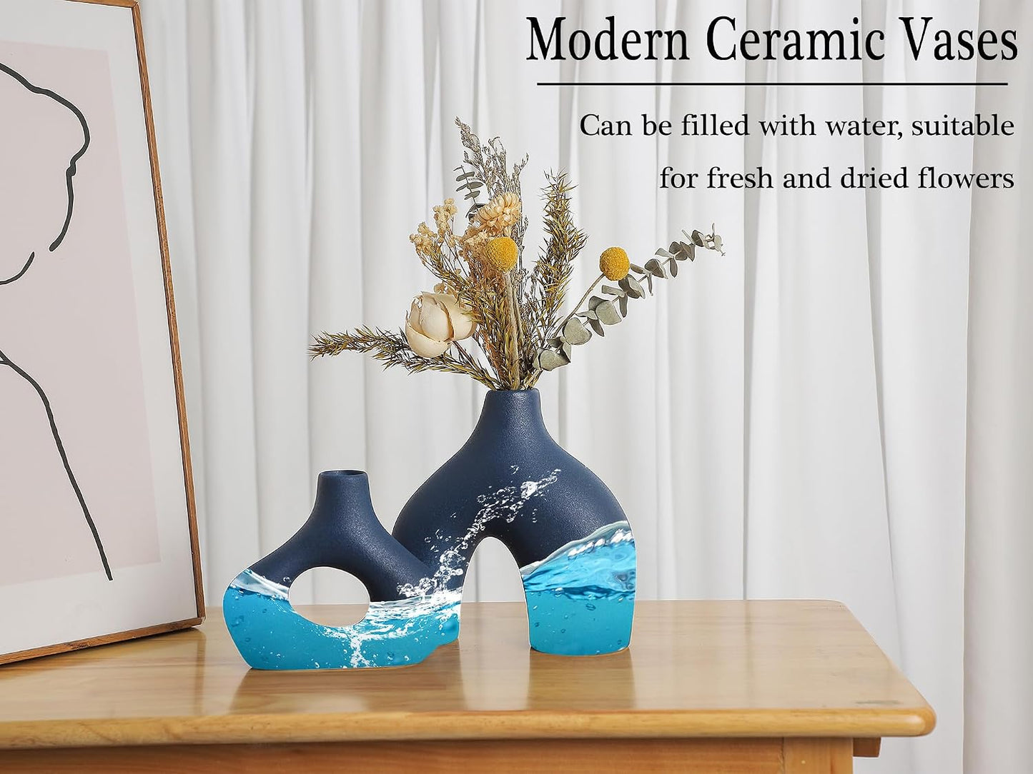 Ceramic Vase for Modern Minimalist Bohemian Decor / Blue / Set of 2