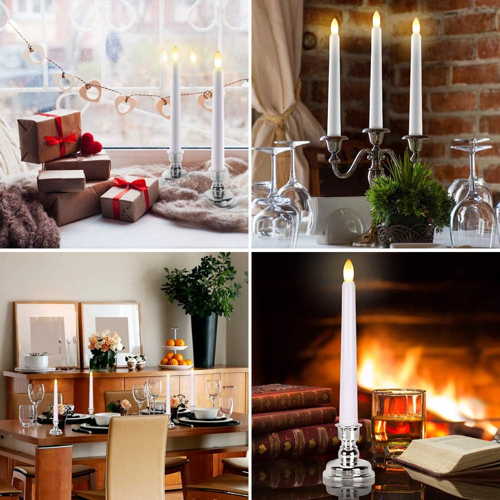 FPOO 7.9'' Battery Operated Windows Candles with Remote Timers, 6 pcs Flickering Flameless Christmas Taper Candles, Led