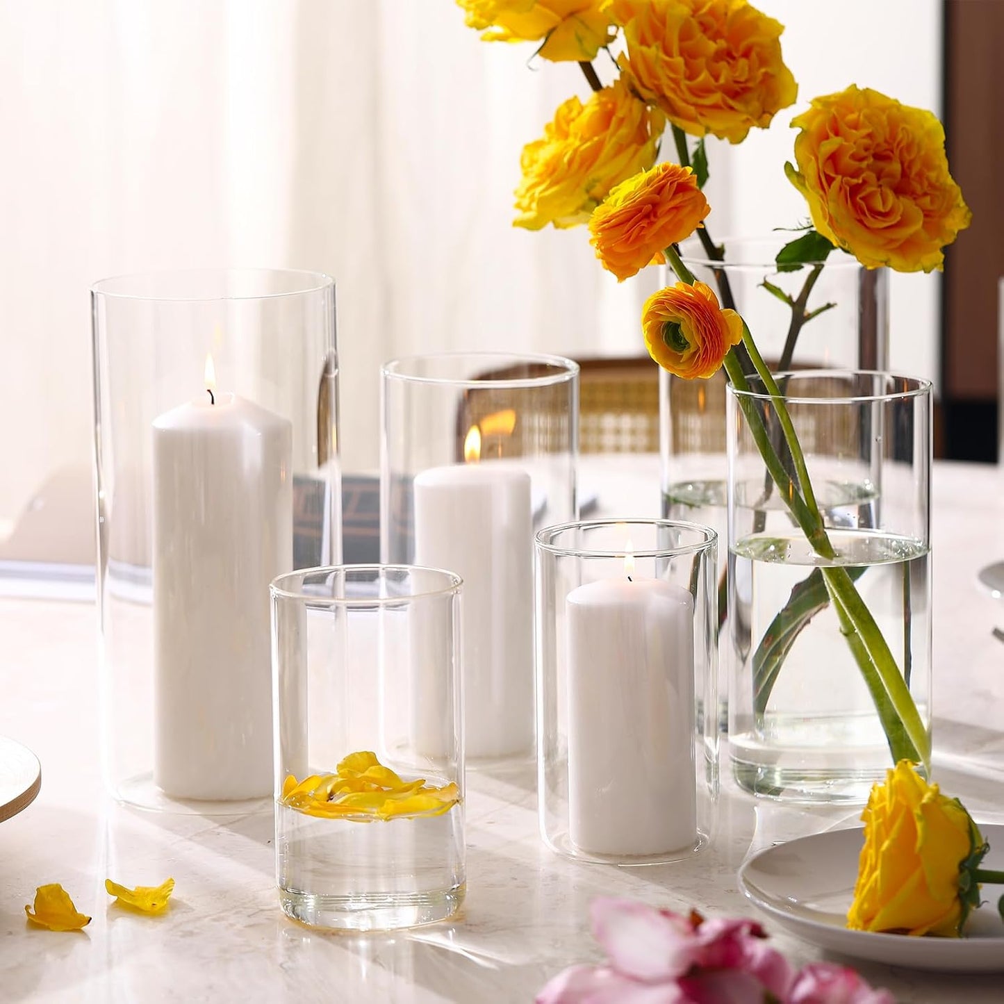 PHOSPHOR Hurricane Candle HoldersFor Pillar Candle Clear Glass Cylinder Centerpieces Vases Table Decoration Centerpiece