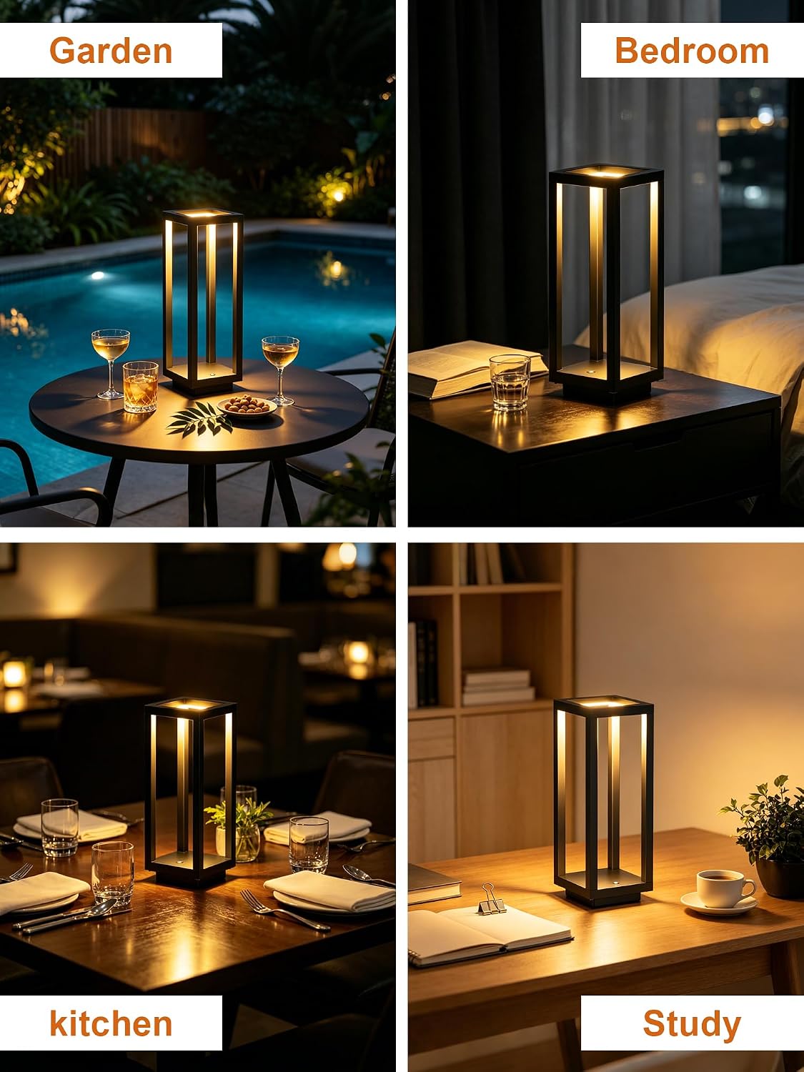 Cordless Table Lamp,Outdoor Rechargeable Table Lamp Waterproof Battery 2PCS | 165H Runtime Modern Black Outdoor Lamp