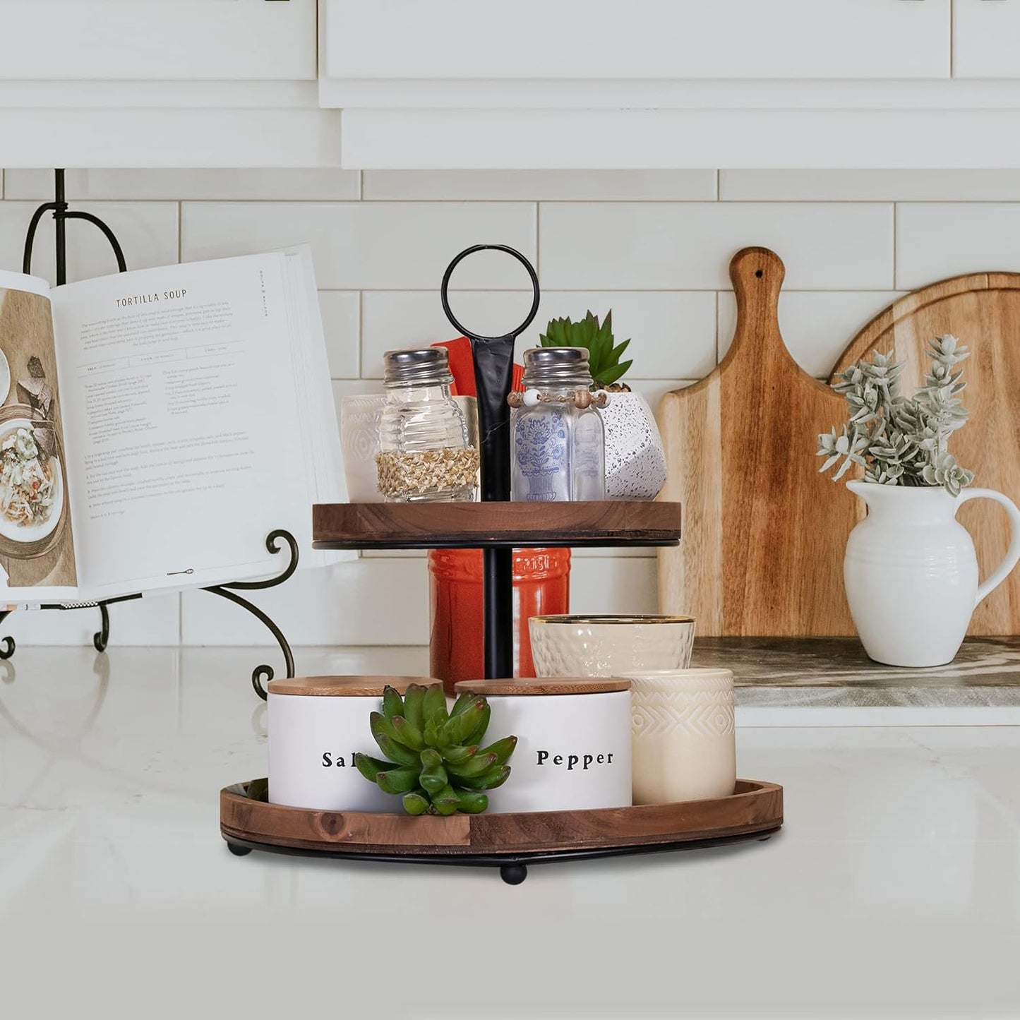 Farmhouse Tiered Tray Decor / Brown