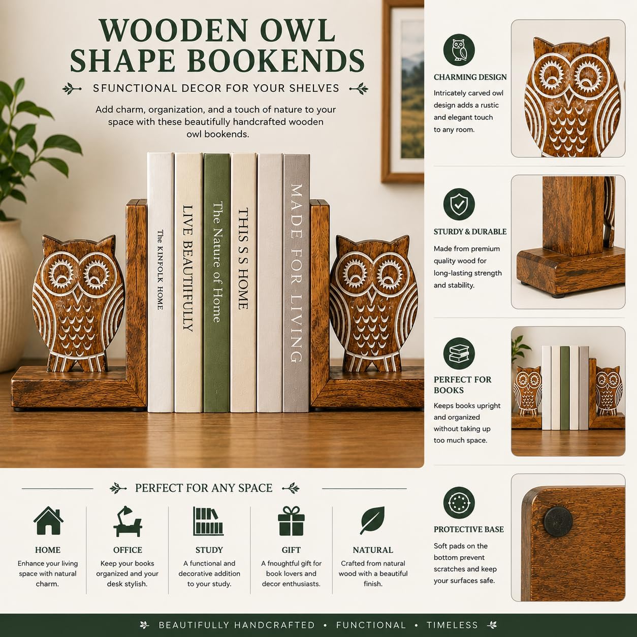 Wood Bookends / Wood / White / 6 Inch