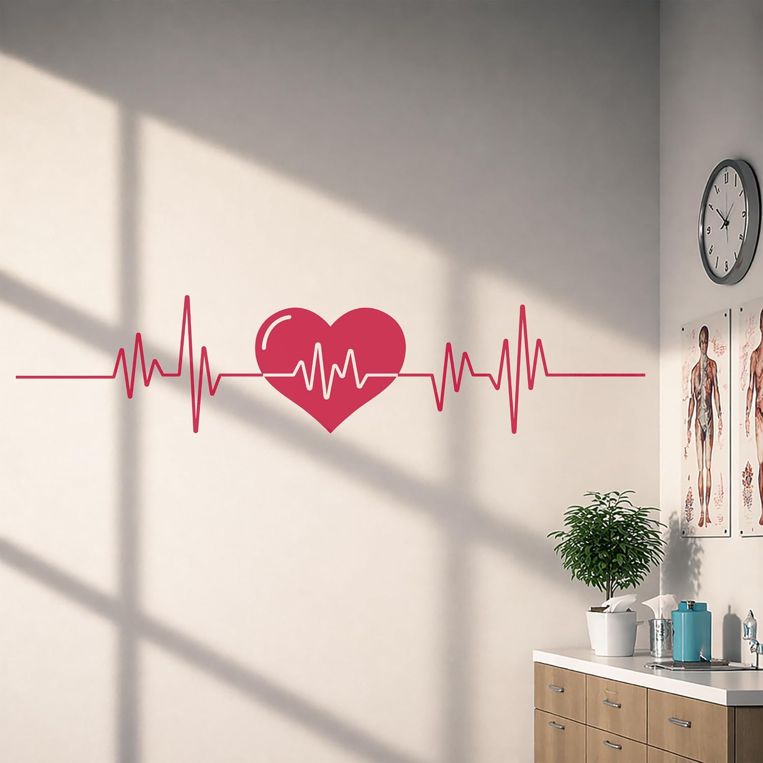 Vinyl Wall Decal Heart Beat Cardiogram Cardio Pulse Health Care Stickers / 9 x 35 / M In / Black