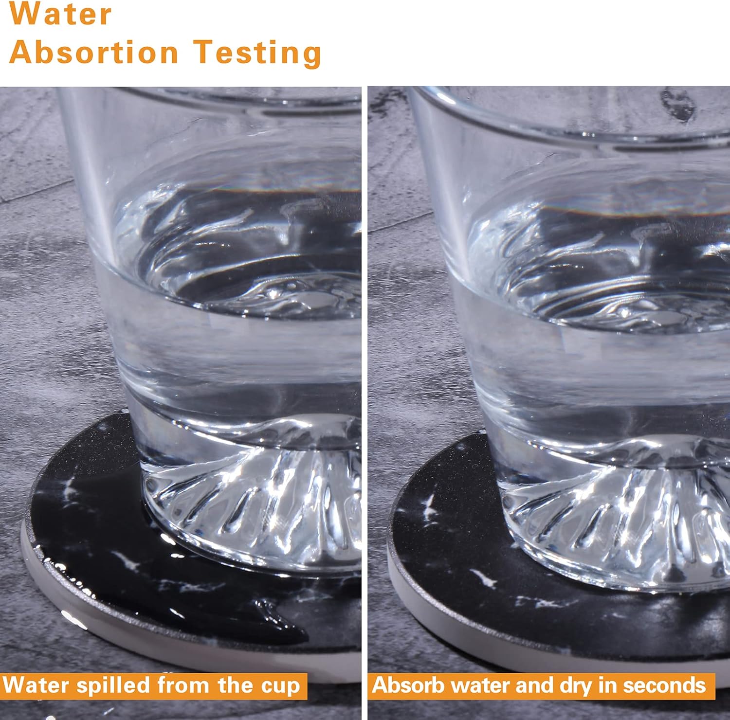 Holder Absorbent Ceramic Coasters Style / Black Marble / 4 Inch / Set of 6