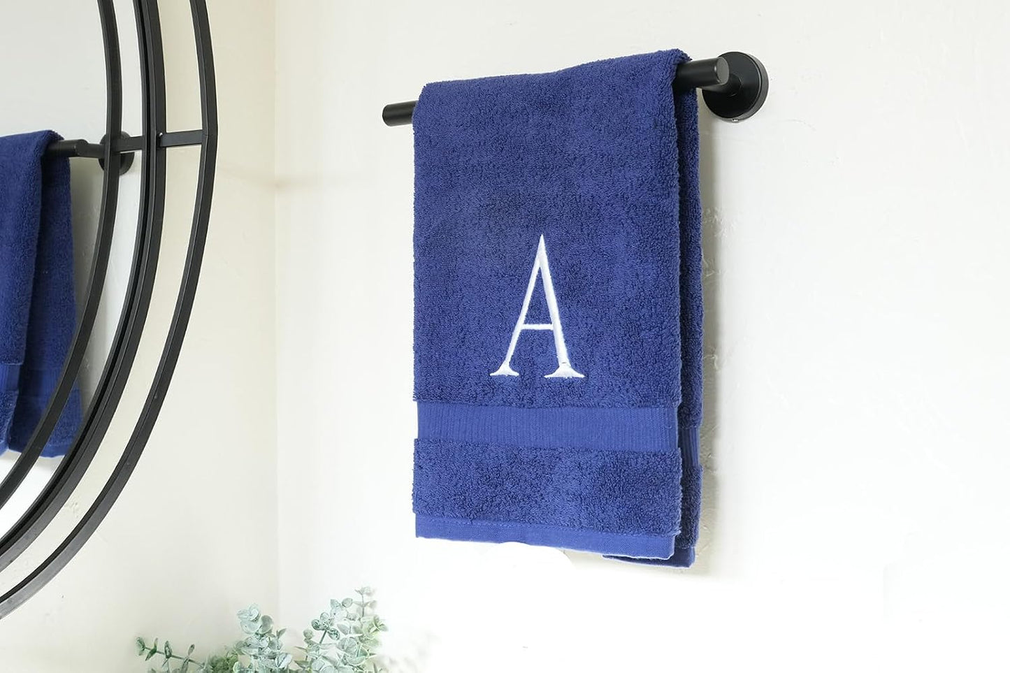 Navy with White Monogrammed Hand Towels for Bathroom - Set of 2 Letter A | Luxury Hotel Quality Initial Towels For