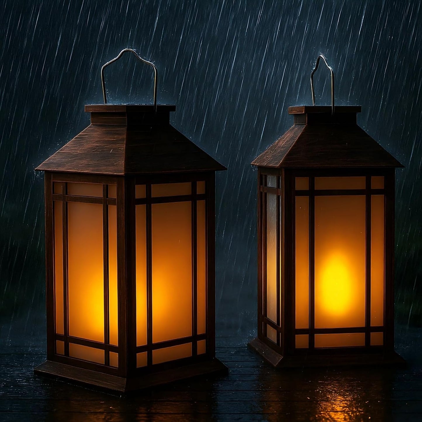 Bdor 13 Inch Outdoor Decorative Lanterns with LED Candle Timer 2 Pack Brown | Battery powered convenience, cozy