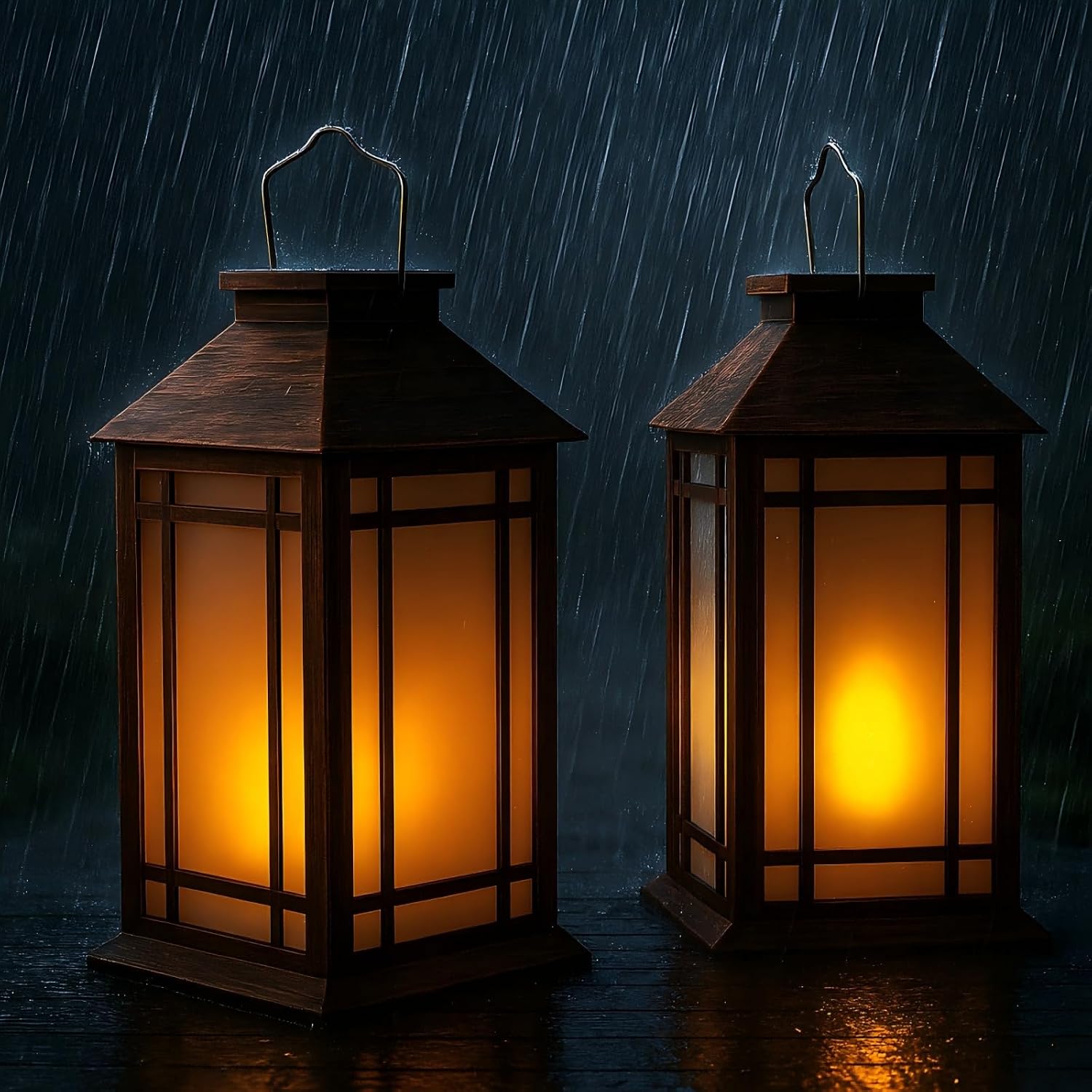 Bdor 13 Inch Outdoor Decorative Lanterns with LED Candle Timer 2 Pack Brown | Battery powered convenience, cozy