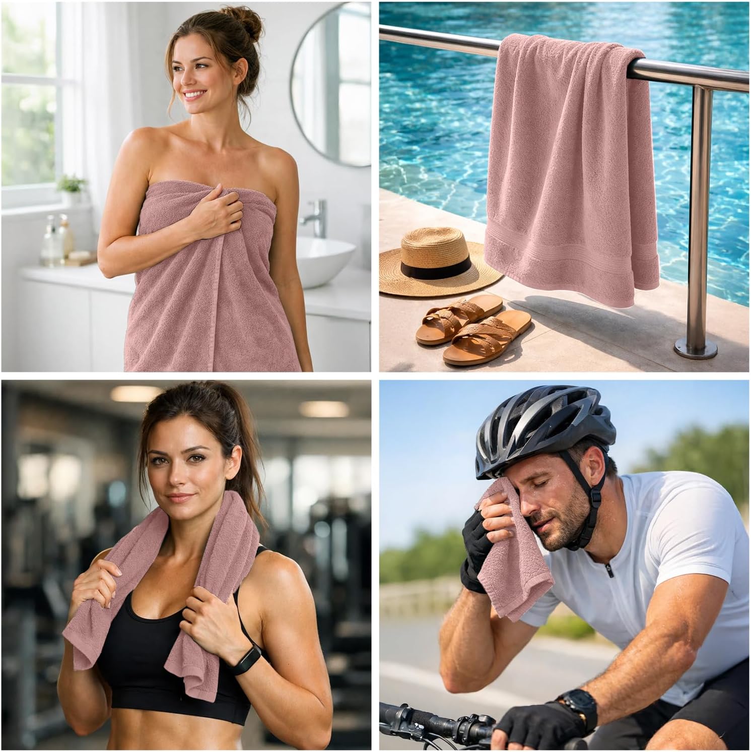 DAN RIVER 8 Piece Luxury Bath Towels for Bathroom, Towel Set, Dusty Rose | 2 Bath towels, 2 Hand towels, and 4 Wash
