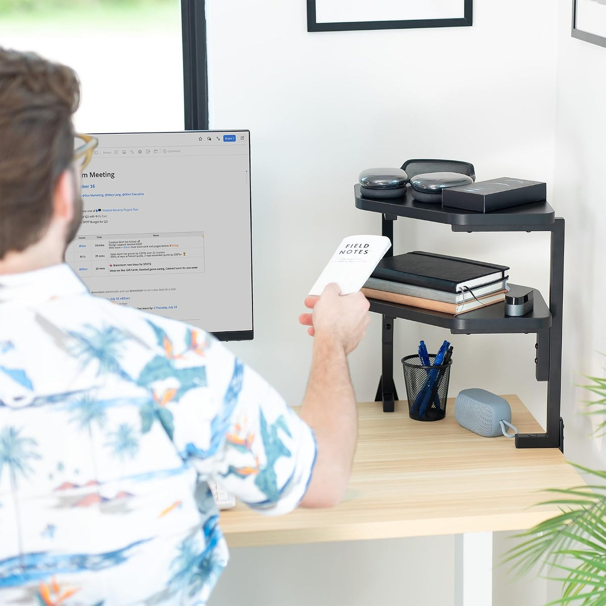 VIVO Corner Clamp-on 17 inch Above or Below Desk 2-Tier Shelving Unit for Table Accessories, Gaming Devices, and More